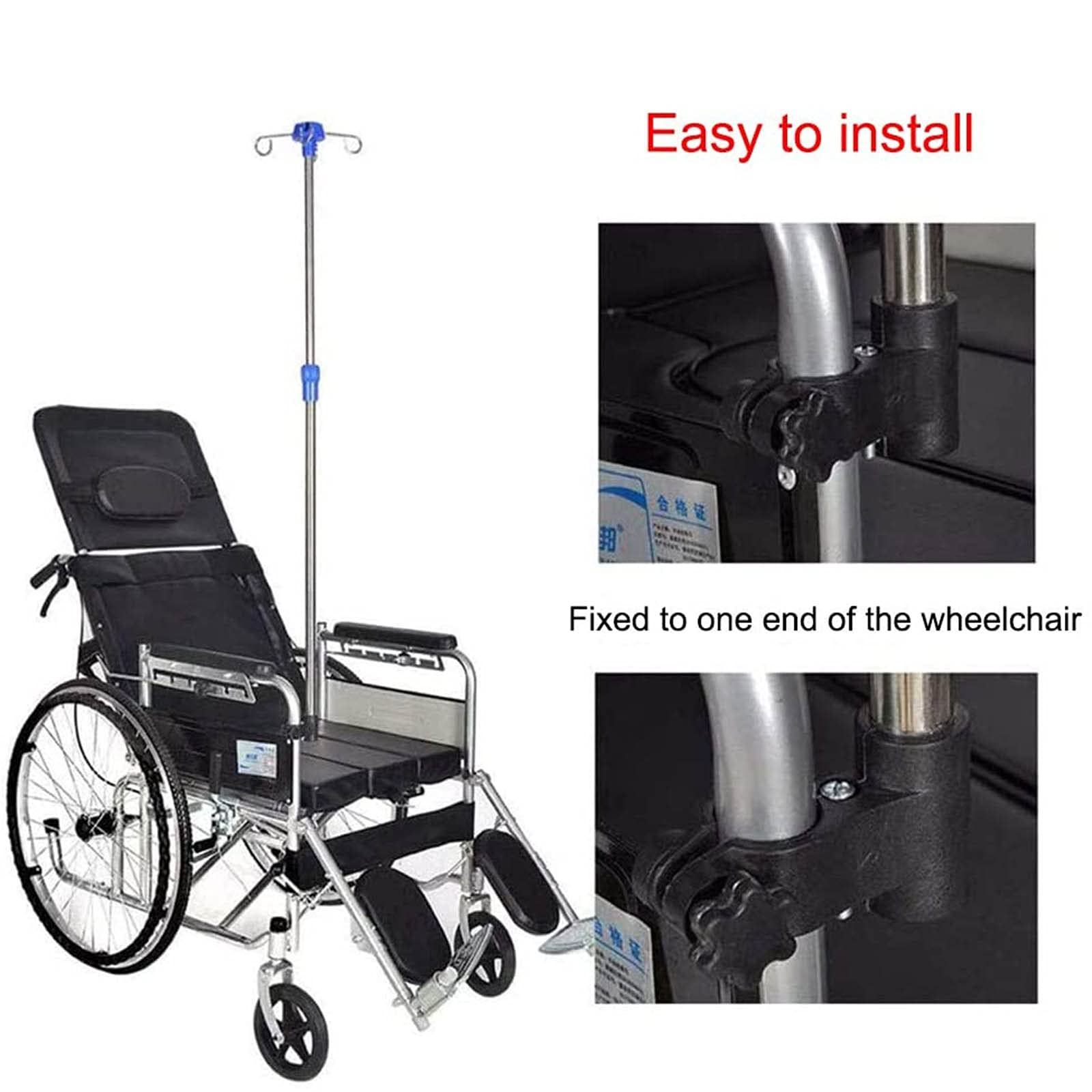 Soporte intravenoso para infusión, Soporte de infusión, Soporte IV para Silla de Ruedas, Portasueros con Acero Inoxidable, Soporte de exhibición de Altura Ajustable