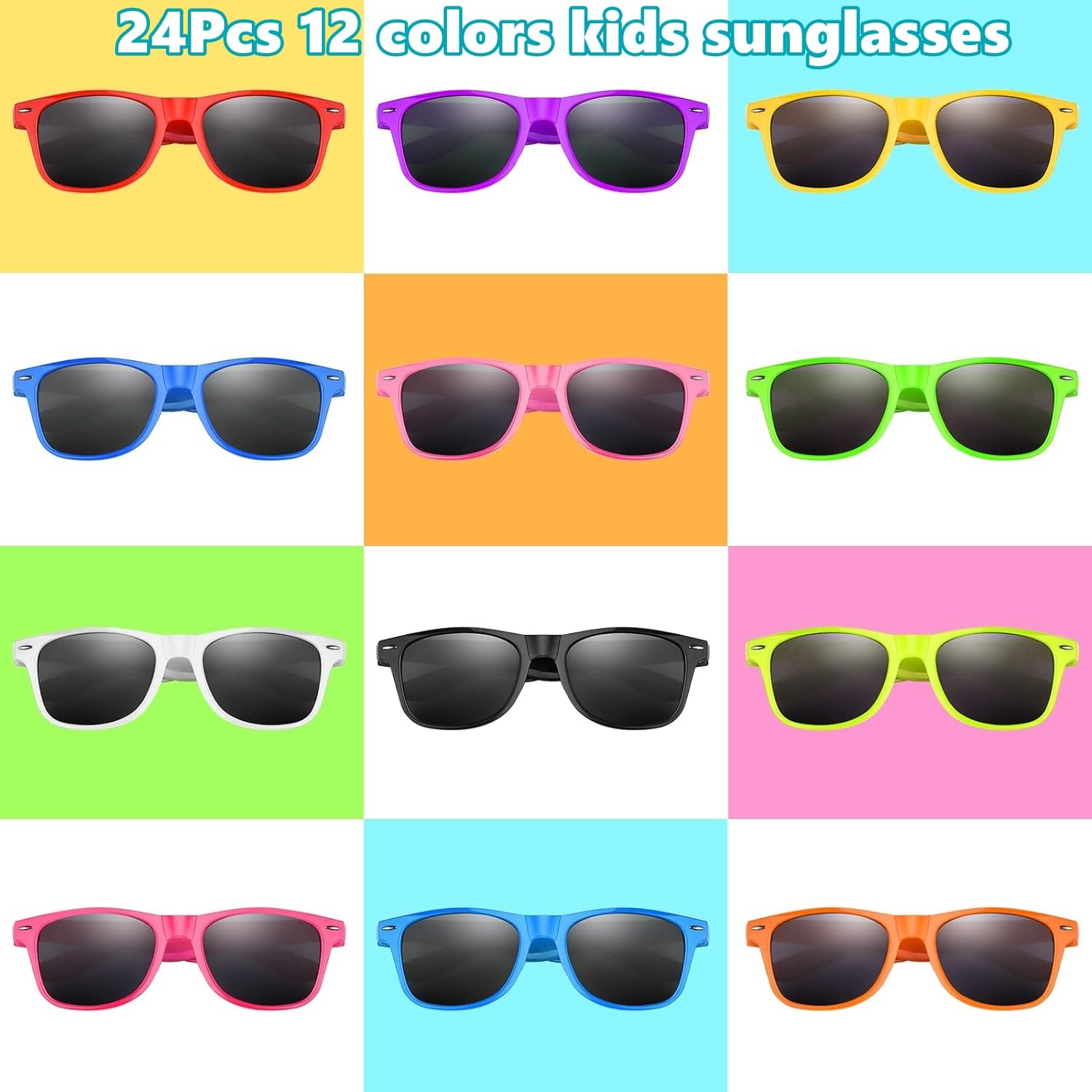 KAHEIGN 24 Pezzi Occhiali da Sole per Bambini Neon, 12 Colori Sfusi Occhiali da Spiaggia con Protezione UV400 per Estate Piscina Festa (13CM x 4CM)