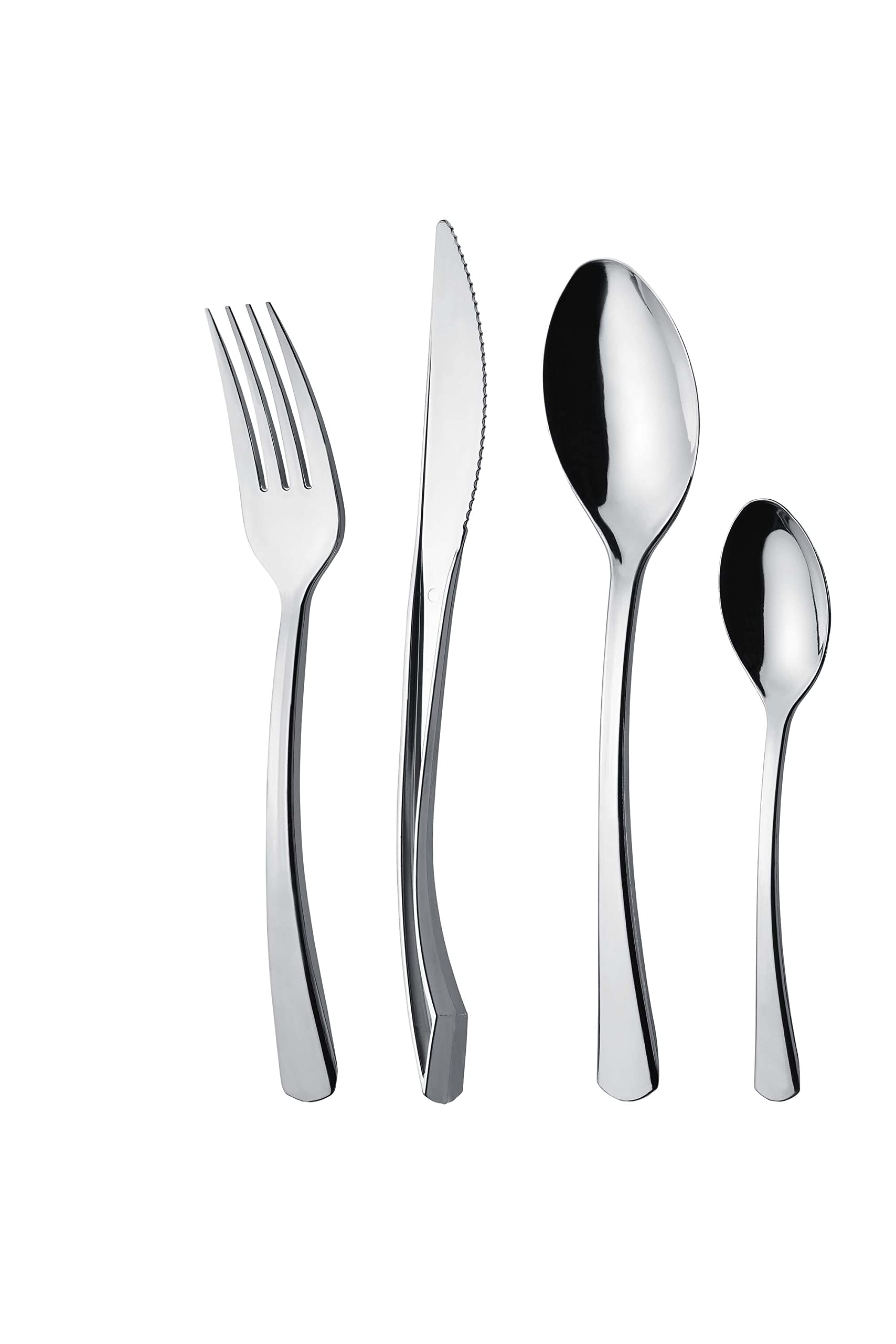 GRÄWE Tafelbesteck 200-tlg. für 50 Personen, Besteck aus Kunststoff, Edelstahllook silber - wiederverwendbar