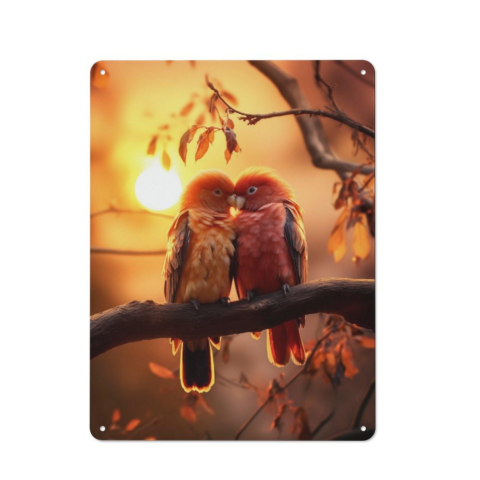 Junmoney Lovebird In Tree At Sunset Retro Metal Wall Sign 40X30cm With For Bar Or Restaurant, A Housewarming Gift For Hospitality Decor Collectors