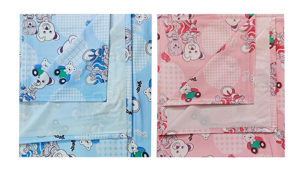 Image of EcoSoft Plastic Sheet,PVC Sheet for Kids,Rubber Sheet for Babies,Bed Wetting Protector(90 x 135 cm) (Bear Pink & Blue)