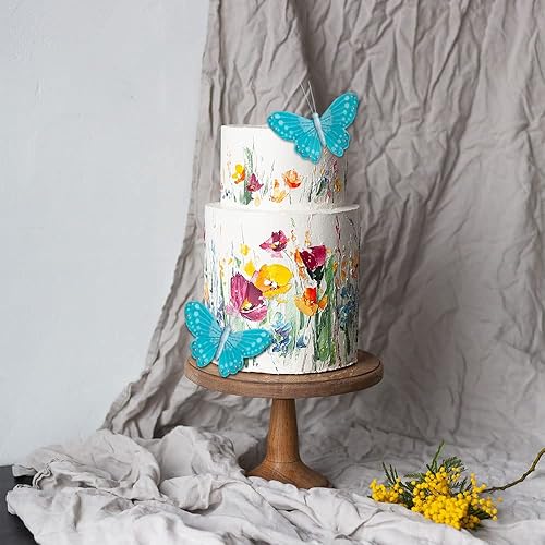 Miniatura 2 de Decoración de pared de mariposa verde azulado 3D juego de 6 calcomanías de pared de mariposas de plumas reales con perlas para dormitorio de niñas,