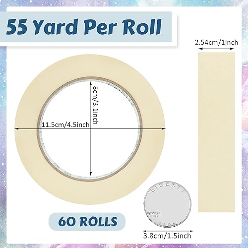 Miniatura 2 de Fainne Cinta adhesiva de uso general a granel, 55 yardas para pintar en casa, oficina, escuela, papelería, manualidades, uso básico, fácil de quitar