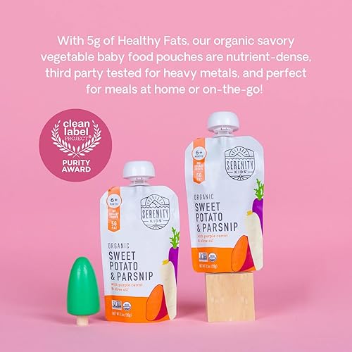Miniatura 3 de Serenity Kids 6 Meses de puré de verduras orgánicas USDA para bebés sin frutas azucaradas ni azúcar añadida sin alérgenos bolsa de 35 onzas sin BPA
