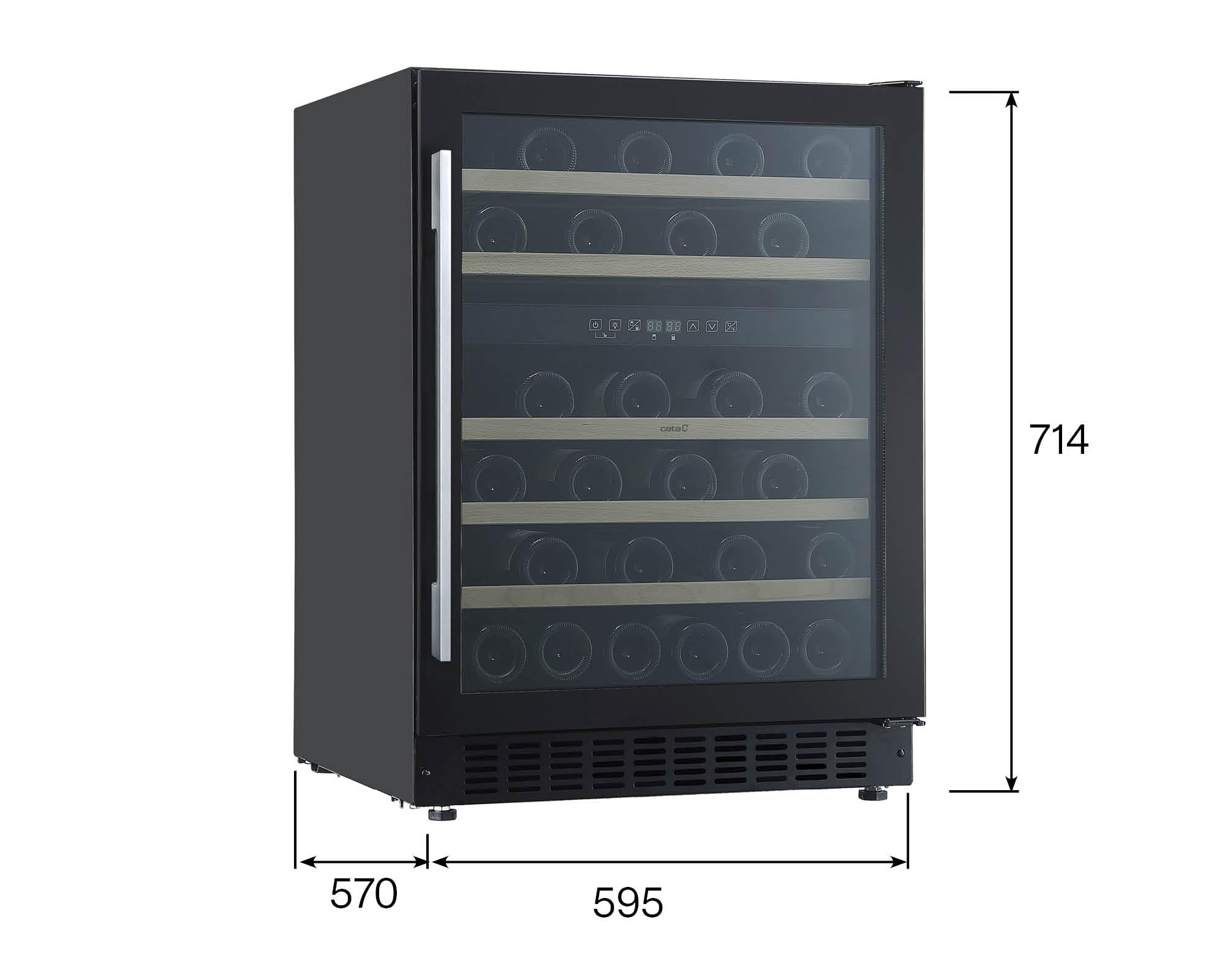 Cata Vinoteca VI 59082 BK No Frost Capacidad 46 Botellas Control Electrónico de Temperatura Panel Touch Control Digital Luz Interior LED Puerta Reversible Ventilación Interna Ancho 59,5 cm Color Negro