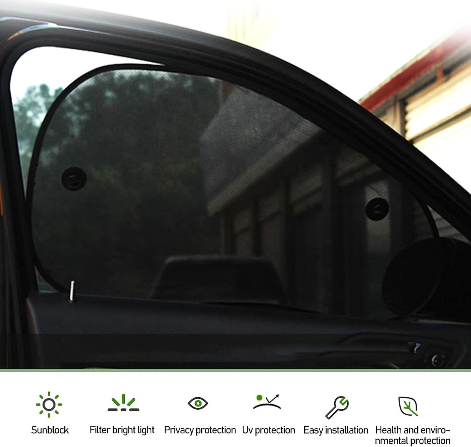 Tesnaao 2 PCS Car Side Window Sun Shade with Suction Cup, 26In x 15In Vehicle Window Covers, Universal Automotive Window Thermal Protectors Accessories for Truck SUV Car (Black) image 3