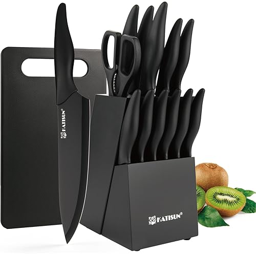Knife Set, 16 Pieces German Stainless Steel Kitchen Cutting Board and Knife Set with Kitchen Shears, Knife Block with Sharpener, Knife Set for Chopping, Slicing & Cutting, Dishwasher Safe
