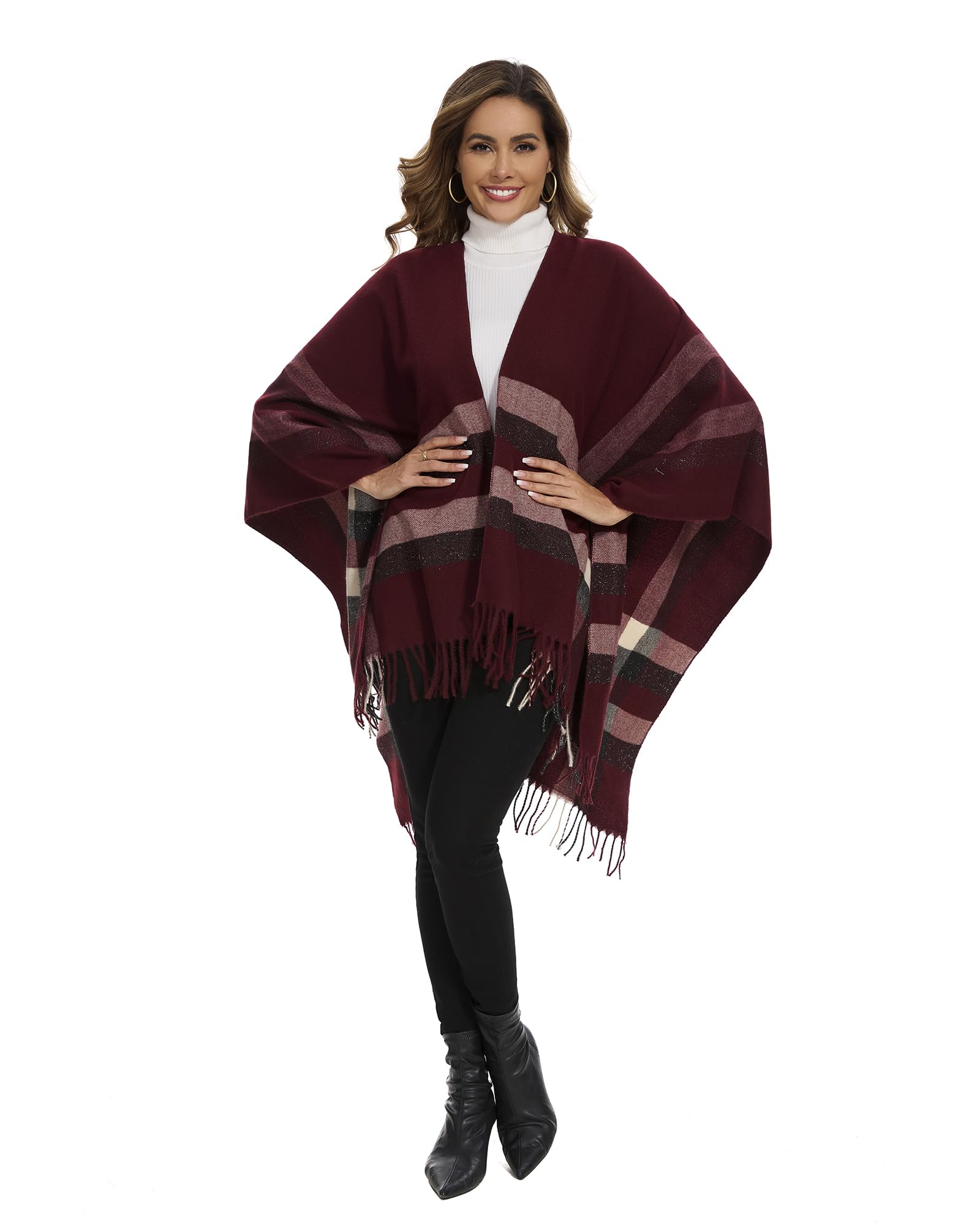 colornival Elegante Mantella da Donna con Fronte Aperto Poncho Morbido, Adatto per Primavera, Autunno e Inverno
