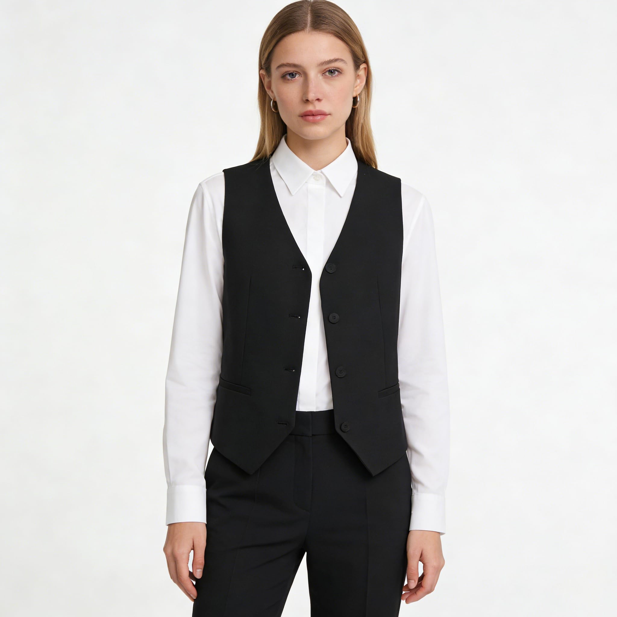 Chaleco Blazer Sin Mangas Mujer Chalecos Traje Cortos Mujer Chalecos Blazer Sin Mangas Cuello V Tirantes Ajustables Espalda Chaqueta Informal Primavera Verano Trabajar Camiseta Elegante.