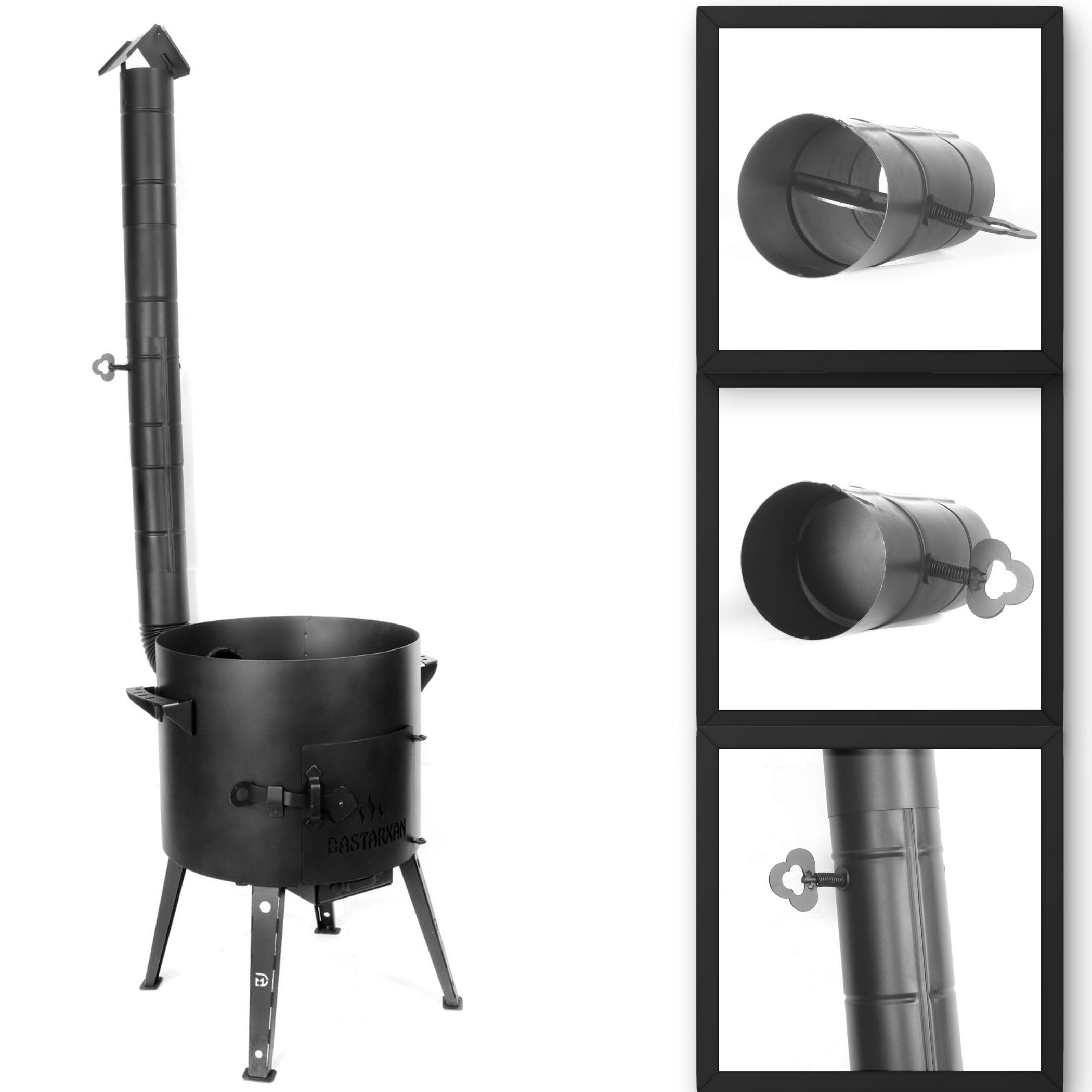Utschak Ø49 cm Abzugsrohr XXL Campingofen 22L Kazan Aluminiumdeckel Stahl 2 mm Feuerstelle