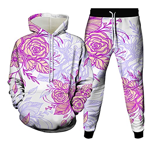 Sweat à capuche imprimé floral 3D et pantalon assorti coupe unisexe streetwear