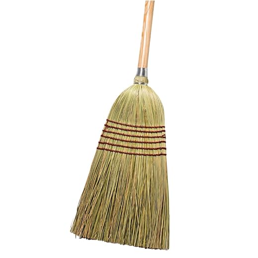 Corn Broom with Wood Handle Heavy Duty Indoor Outdoor Broom (1 1/4 Inch Handle)