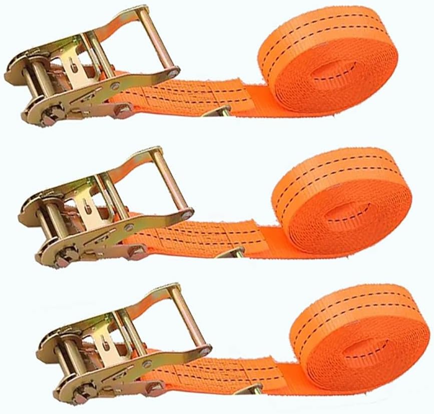 Premium Ratchet Straps 3 Pack 4 Meters Ratcheting Lashing Straps - Heavy Duty 300 Kg Load Capacity 544 Kg Break Strength Tie-Downs for Cargo Trailer & Truck Bed(Oranje,3.8cmx2m/1.49x78.7in)