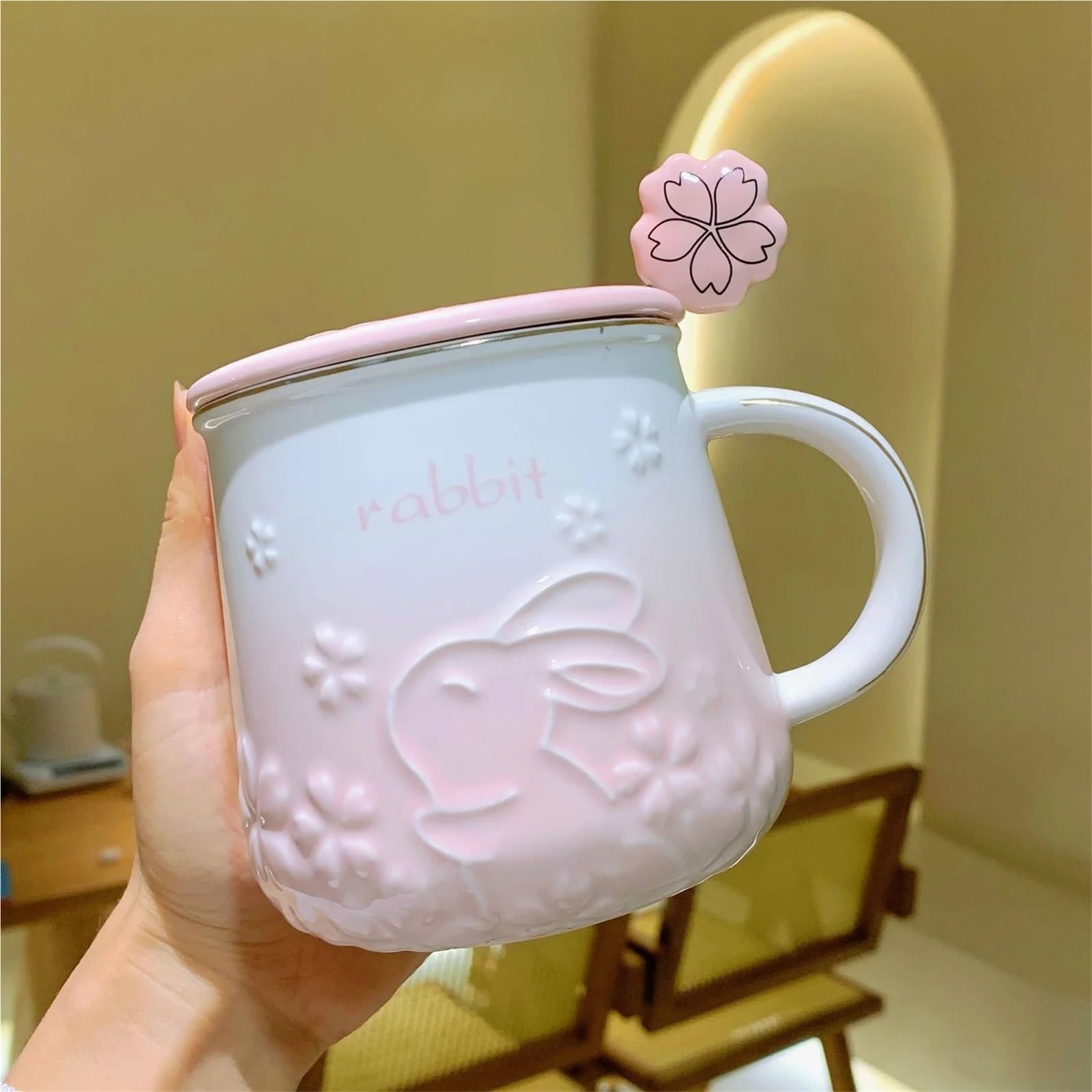 2 szt. Królik Sakura Wzór Ceramiczny Herbata Kawa Kubki Sok Śniadanie Kubki Proste Domowe Typ Ręczny