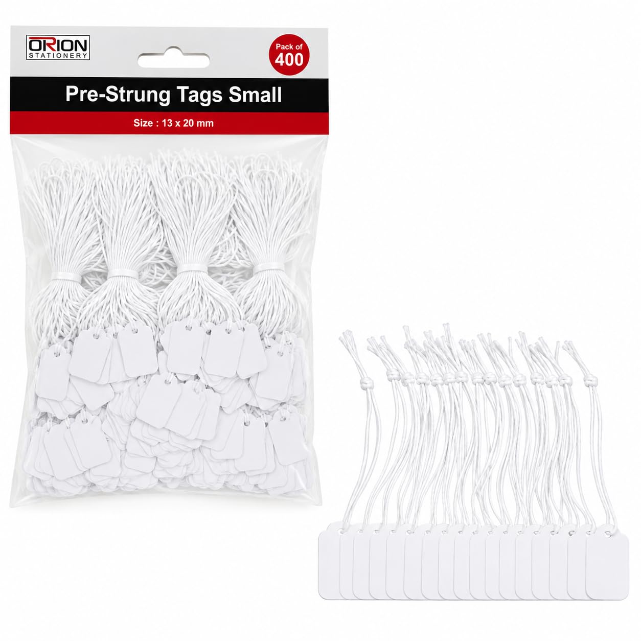Orion 400 Pieces Small Pre Strung White Tags 13 x 20 mm | Hanging Gift Tag