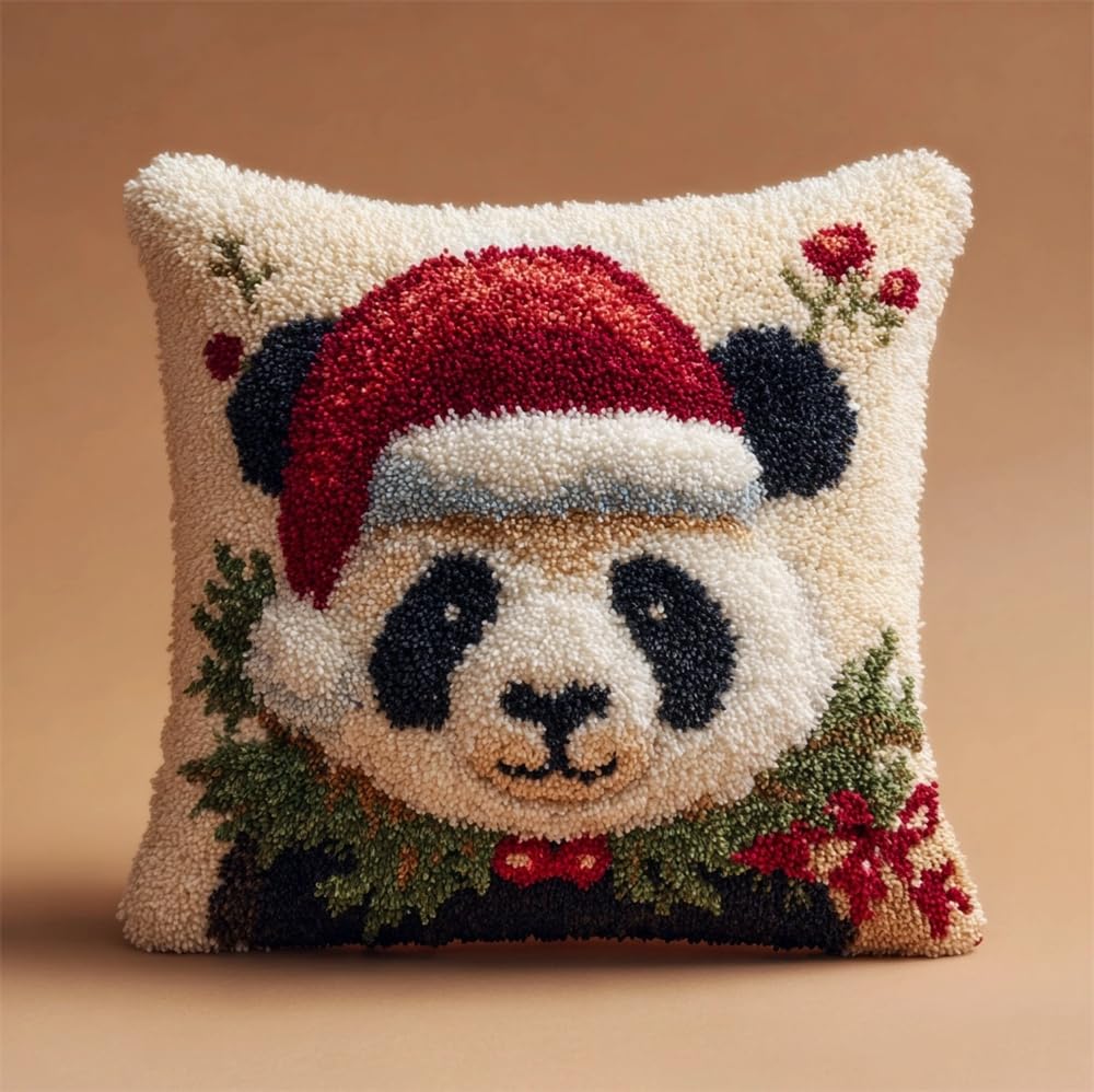 FWRTYCB Latch Hook Kits Pillow Christmas Panda Crochet Yarn Hooking Pillow