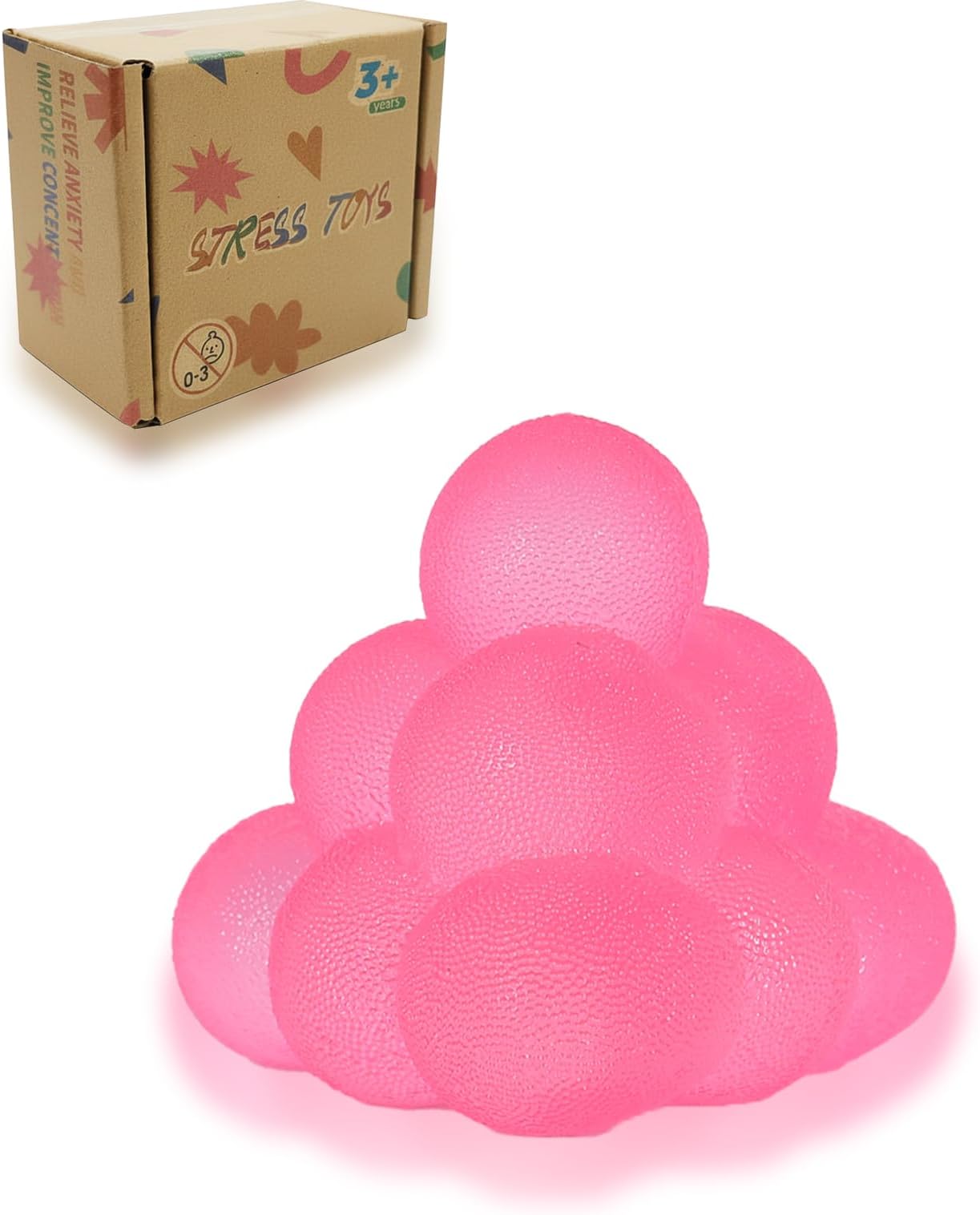 – Triangle Bubble Squishy Toy - Soft TPR Stress Relief Squeeze Ball - Sensory Fidget Toy for Kids & Adults - Portable Anxiety Relief & ADHD Support (Pink)