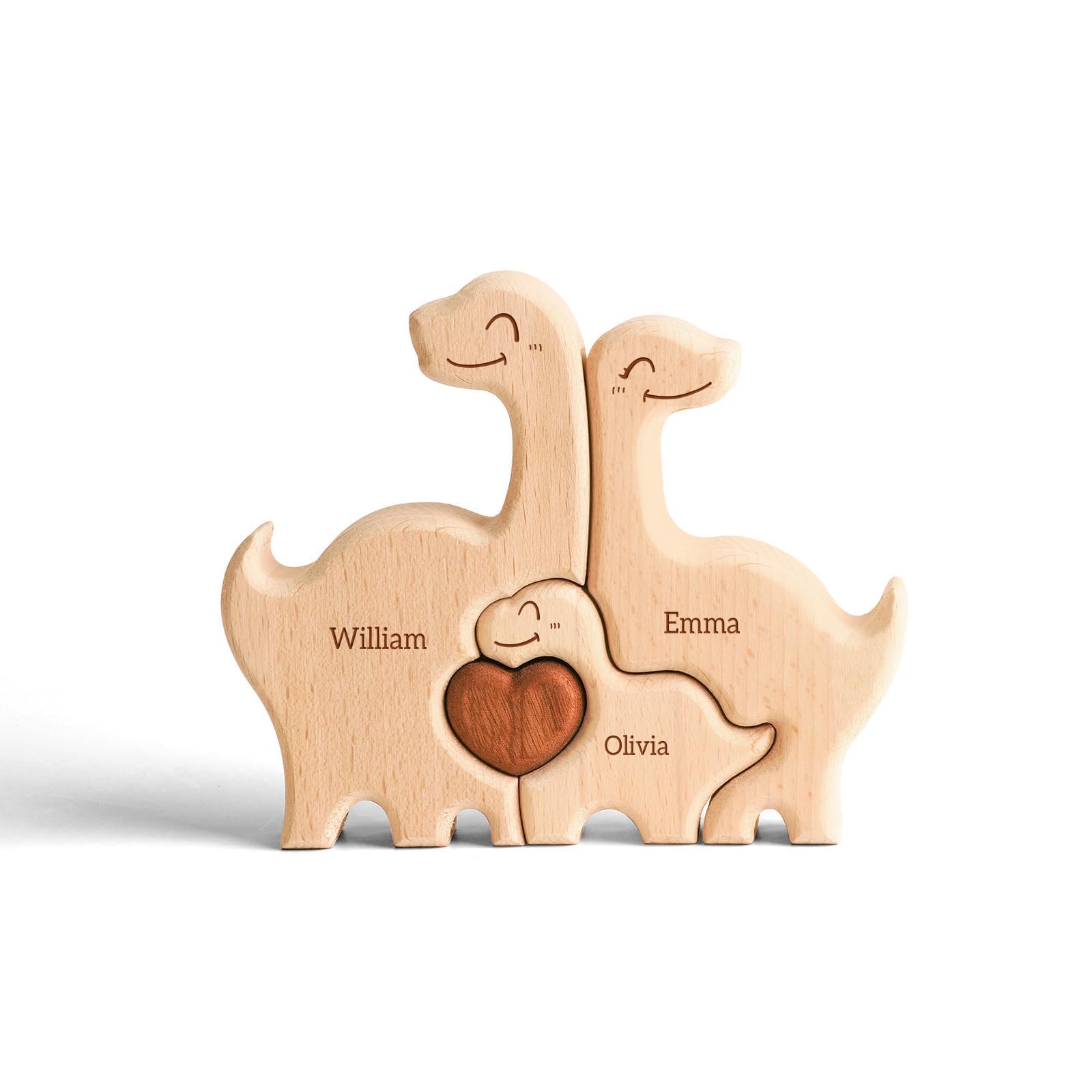 Customizedbee Wooden Dinosaur Family Puzzle, Personalized Puzzles with 2-5 Names, Fathers Day Birthday Wedding Gifts for Mom Dad Women Men, Home Decor