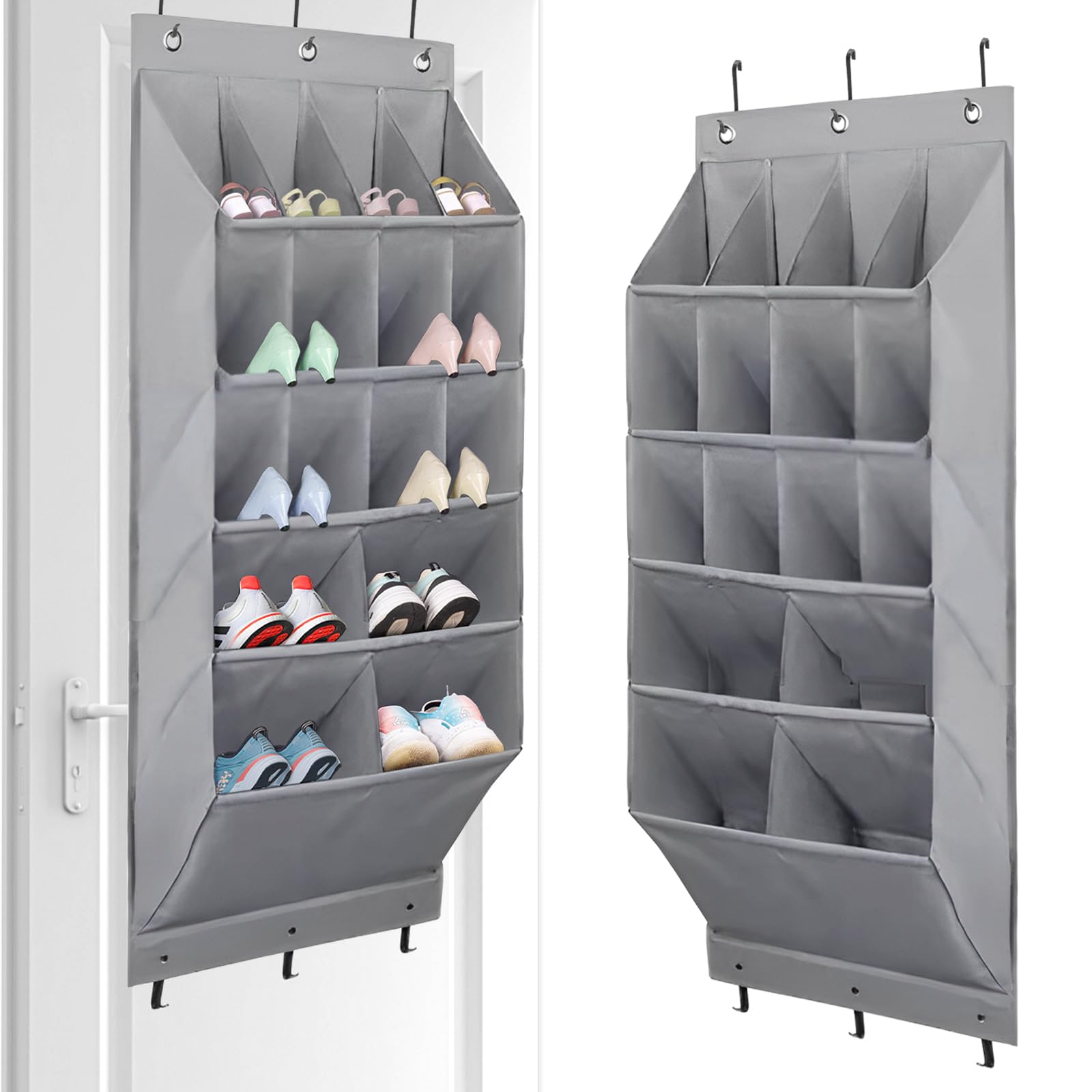 1 confezione organizer per scarpe da appendere sopra la porta scarpiera con 16 tasche portascarpe per armadio e dormitorio, organizer per scarpe (grigio)
