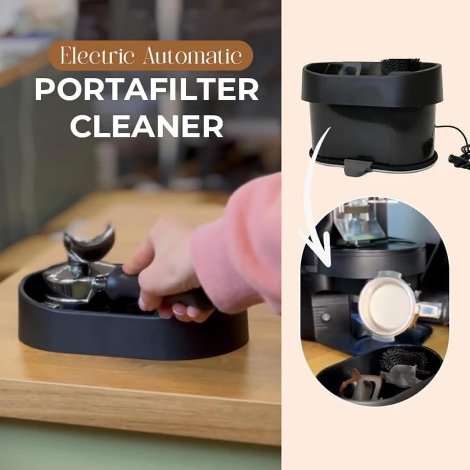 Kit de limpieza de portafiltro de café, limpiador eléctrico automático con recogedor de tierra y cepillo, ideal para el hogar, cocina, oficina