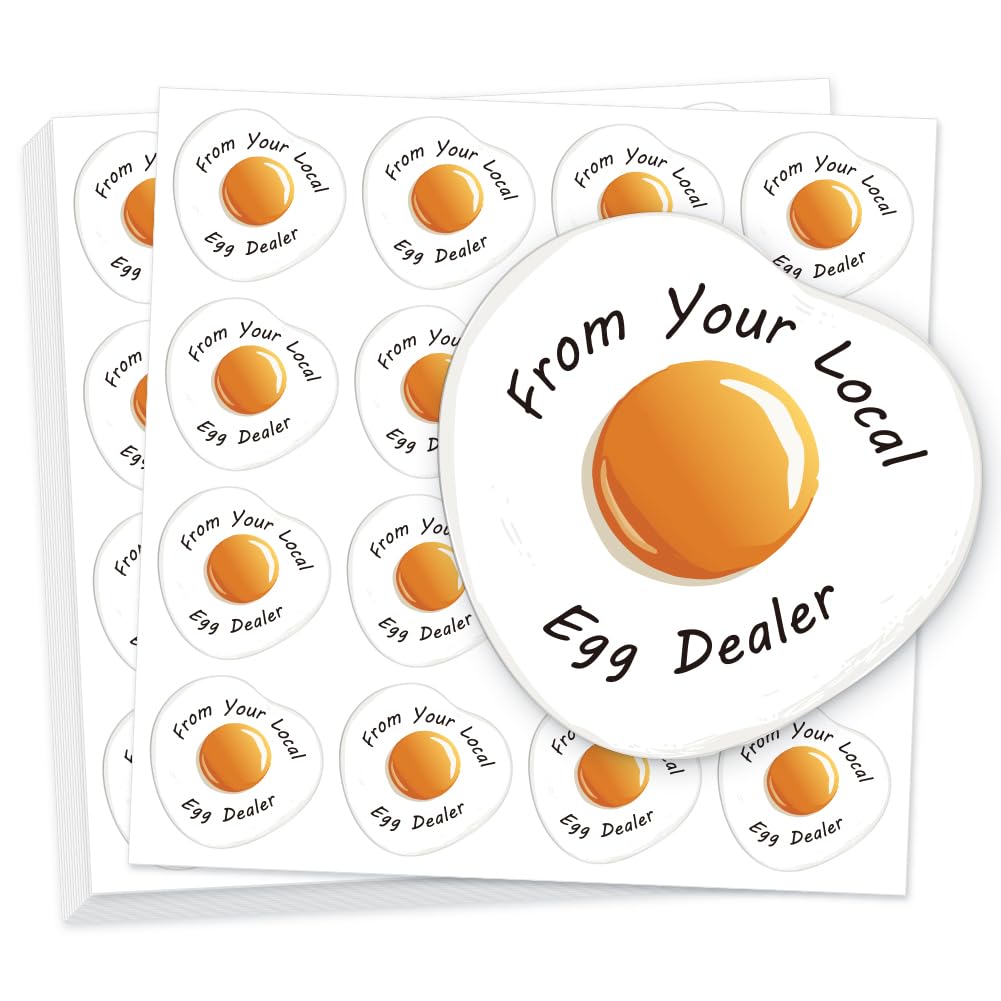 GOMAKERER 320 Pcs Funny Egg Carton Labels, 5cm Round from You Local Egg Dealer Farm Fresh Egg Sticker Irregular PET Adhesive Egg Packaging Sticker for Box Container Carton Farm Supplies