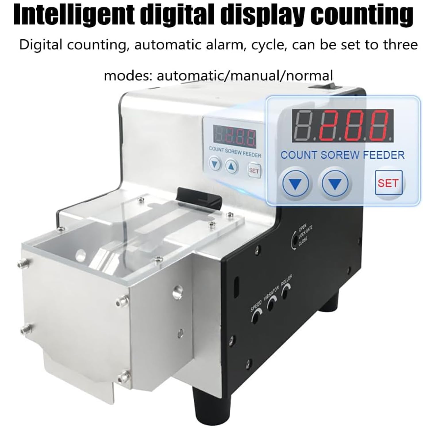 Máquina de conteo de tornillos digital con tolva, ancho de pista ajustable de 1 a 5 mm, conteo de pantalla digital 0-9999, para embalaje de tornillos