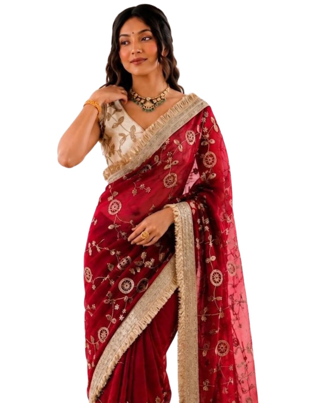 MAA KRUPA Women’s Satin Silk Embroidery Work Saree with Unstitched Blouse Piece_Zora-picture-31