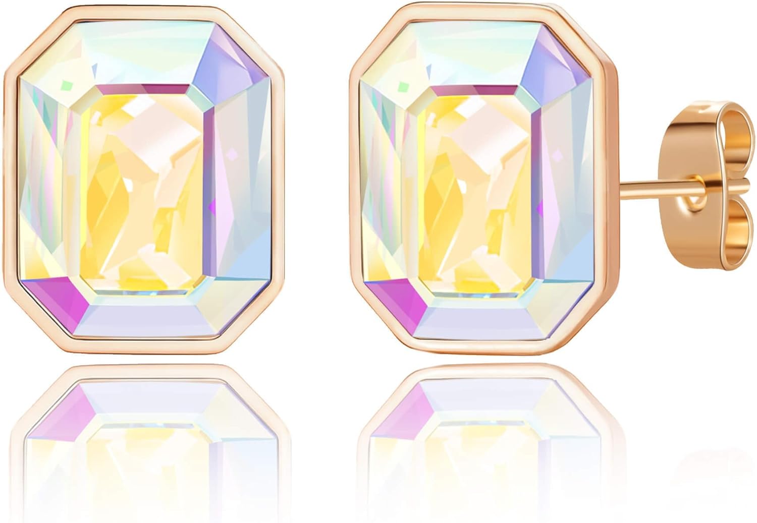 Austrian Crystal Octagon Stud Earrings for Women Fashion 925 Sterling Silver Hypoallergenic Jewelry