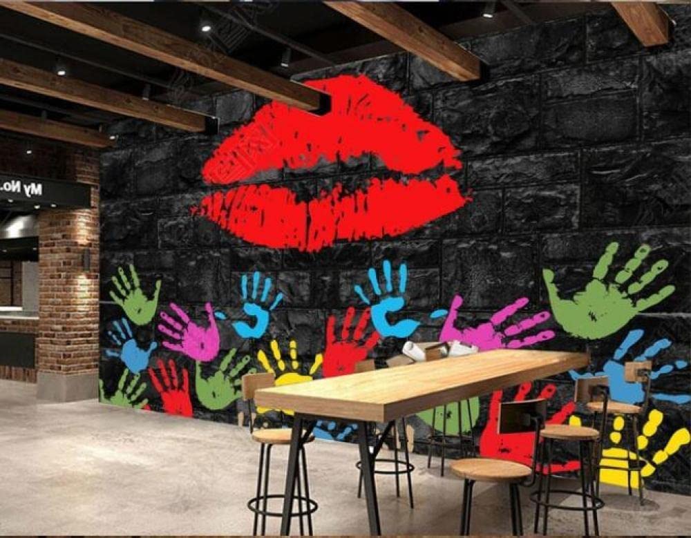 Papel Pintado Mural 3D Labios De Huella De Mano De Garabato Autoadhesivo Pared Foto Arte Cartel De La Pared Pegatinas Decorativas De Pared Pelar Y Pegar Pegatinas De Fondo De Pared Extraíbles Para Sa