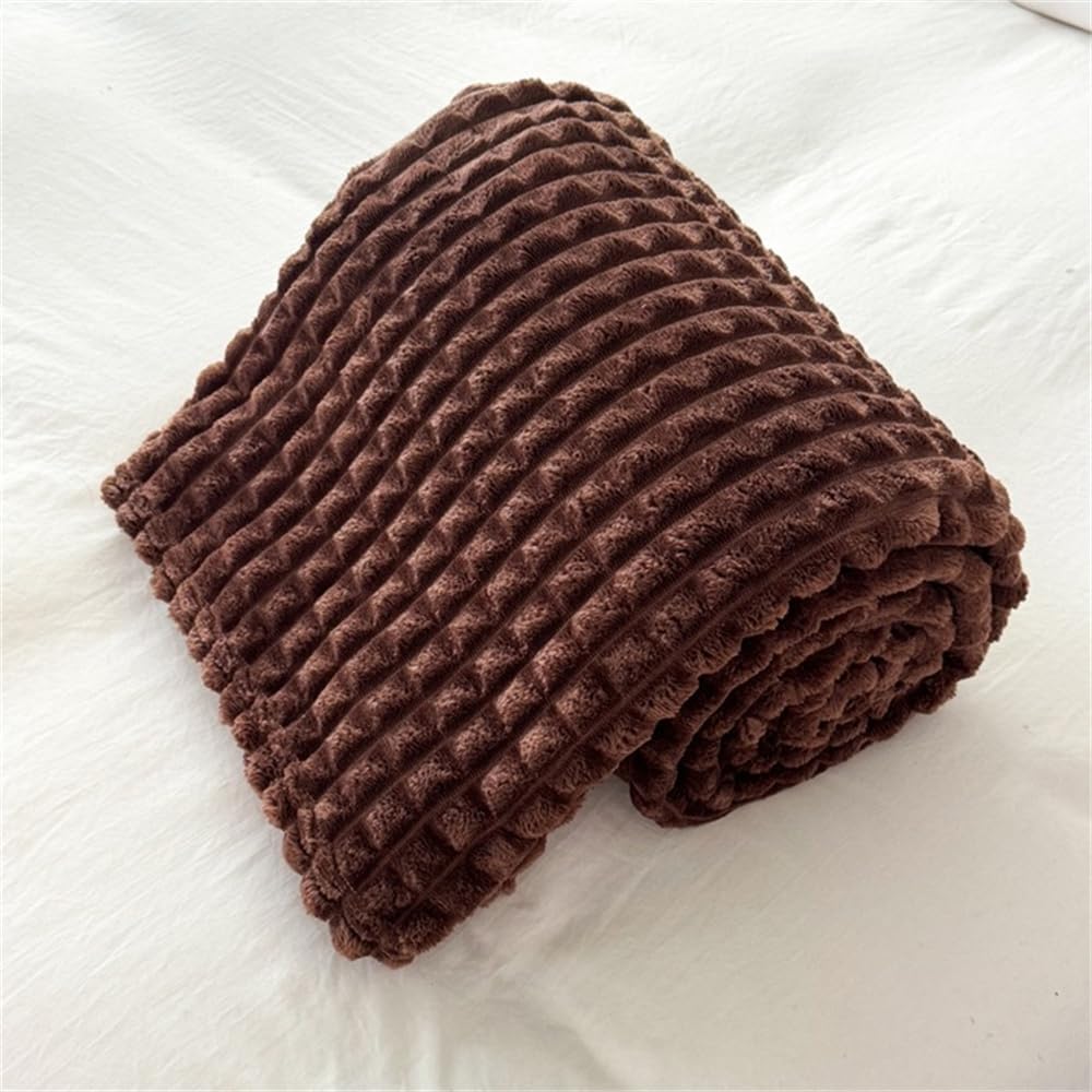 Flannel Blanket Extra Soft and Warm Plaid Sofa Blanket, Winter Bed Blanket Solid Color Plush Blanket Microfiber Large Warm Thick Overbed (100x120cm, Dark Brown)