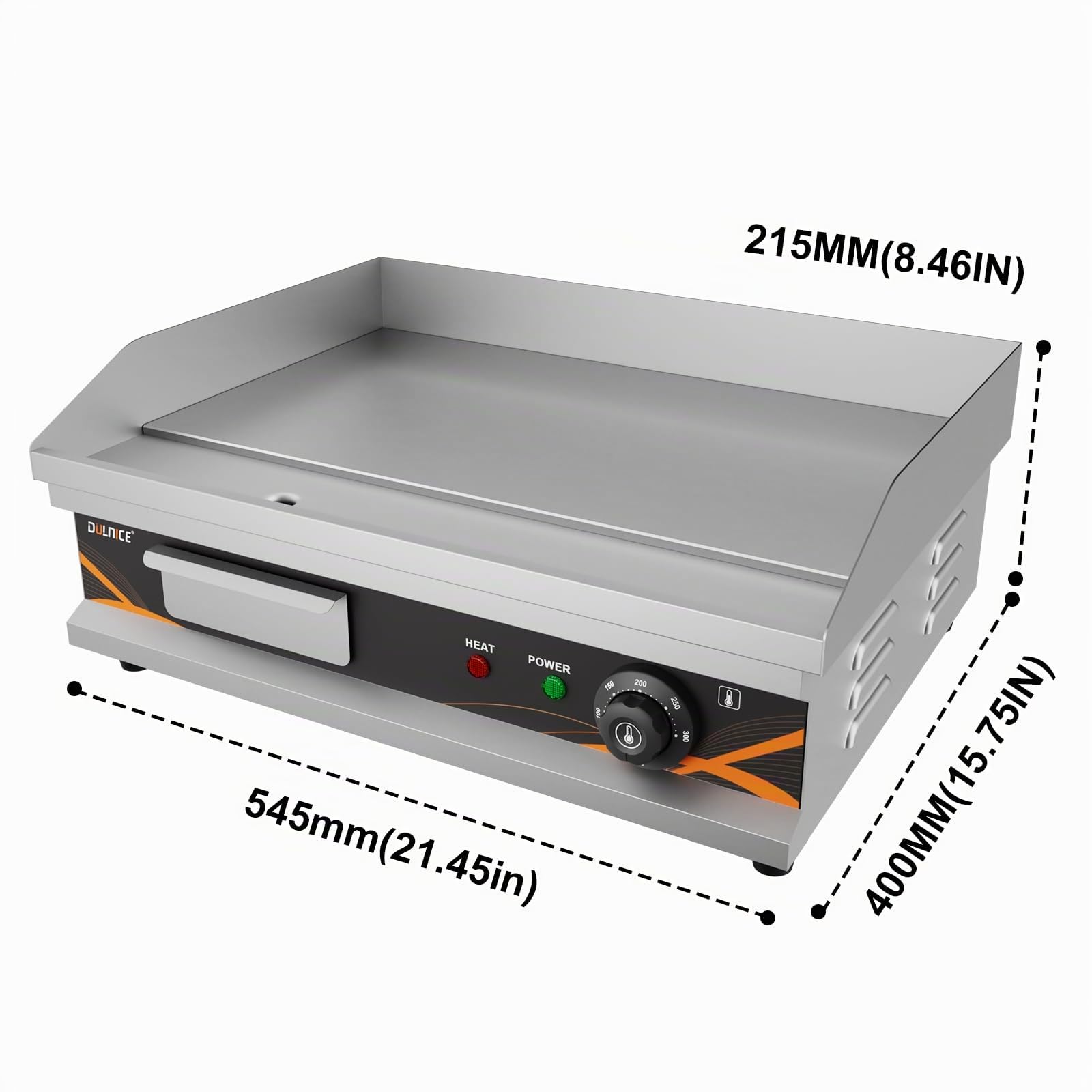 Plancha Electrica Profesional de Acero Inoxidable 3000W, Plancha Cocina Electrica 54 x 30 cm Temperature 50-300°C con Bandeja Recoge Grasa | Plancha eléctrica rango de temperatura 50 – 300 °C, cajón de aceite extraíble, barbacoa Teppanyaki para casa o res