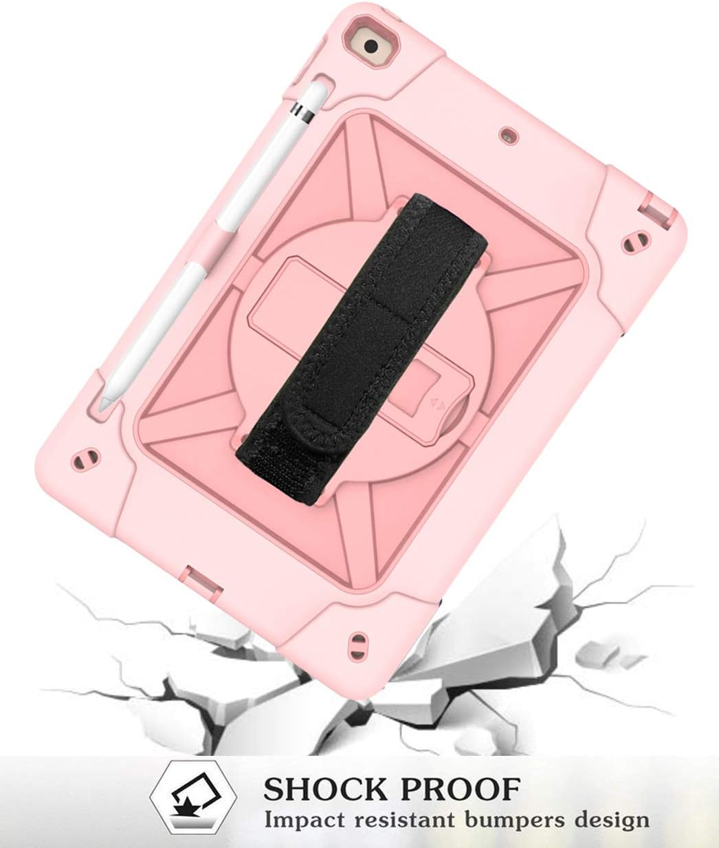 Free Shipping 🛒 iPad 10.2 Case with Pencil Holder | SIBEITU iPad Case 7th/8th Generation Shockproof Heavy Duty w/Stand Hand Strap | Hard Durable Rugged Protective Cover for iPad 8th Gen Rose Gold