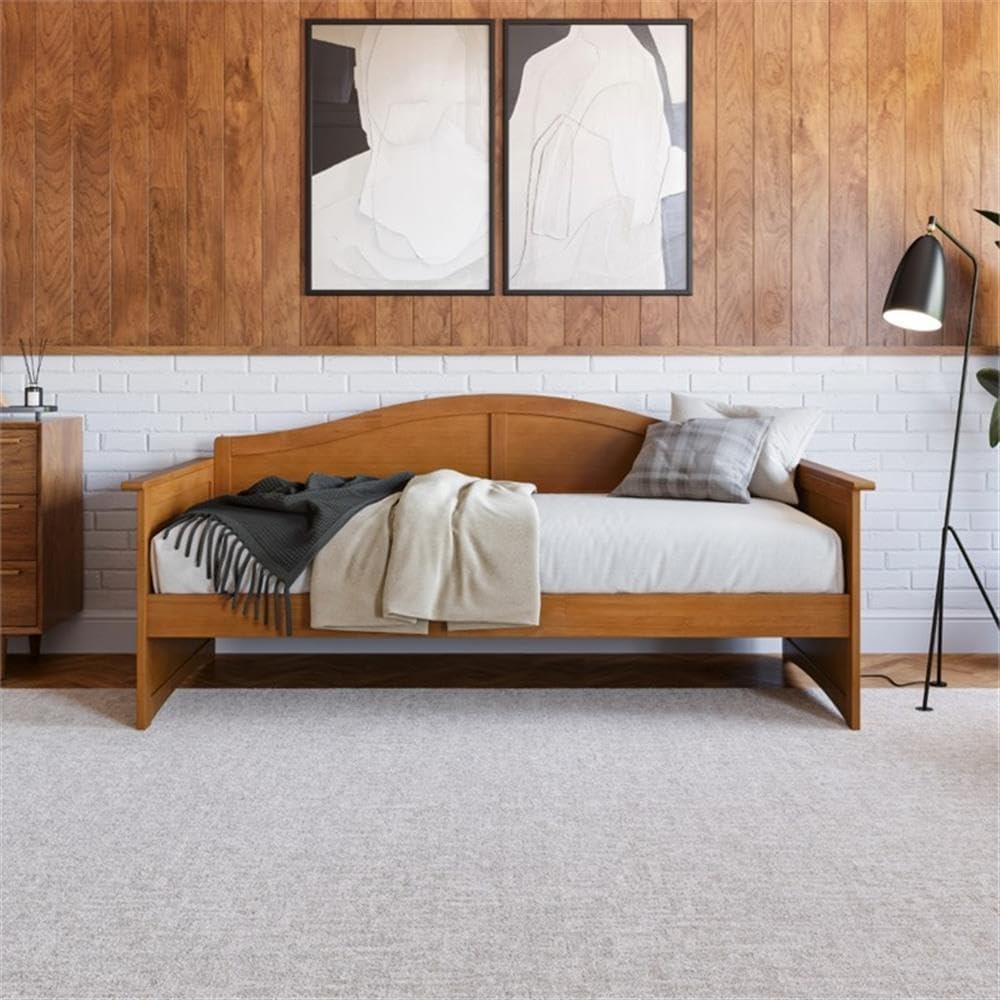Pemberly Row Mid-Century Solid Wood Twin Daybed, Light Toffee Finish, 40 in L x 78.75 in W x 34.63 in H, Back Board Design, Sturdy Hard Wood and Veneer, Versatile Bed or Sofa for Kids or Guest Room
