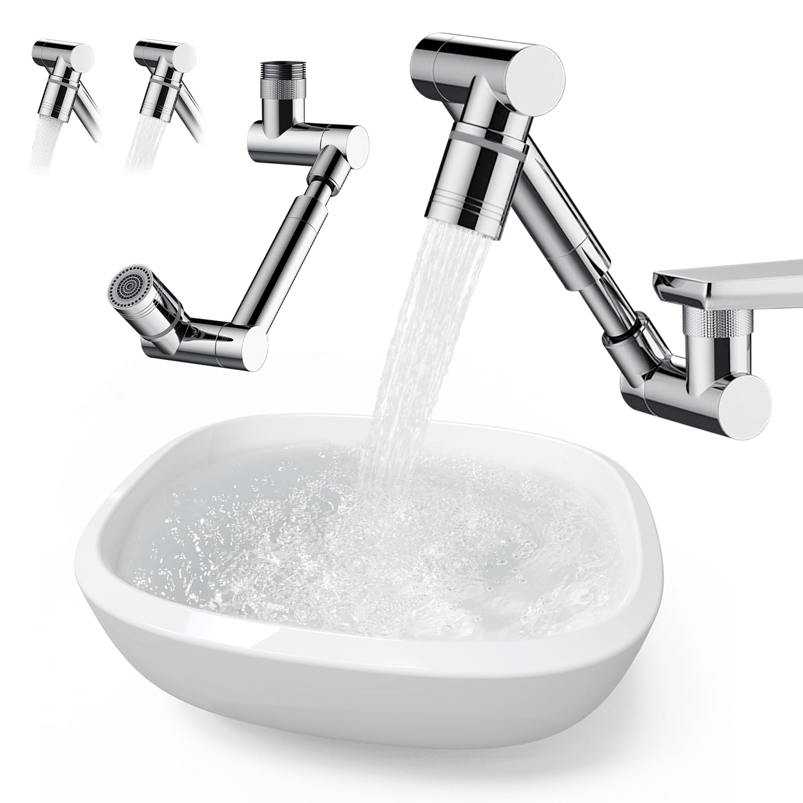 Swivel Faucet Extender,Rotating Faucet Extender, Sink Faucet Aerator Extender With 1&2 Modes Splash Guard Multi-Functional Universal Mechanical Arm Suitable For Kitchen (Silver, Double Modes)