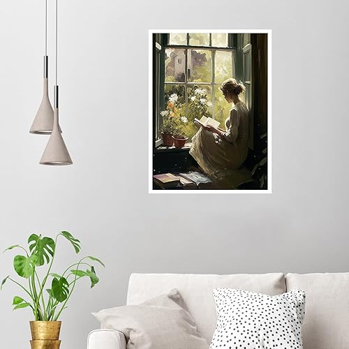 Miniatura 3 de Pintura al óleo de retrato vintage, arte de pared retro para mujer, libros de lectura, pósteres de ventana, cuadros de lienzo femenino antiguo,