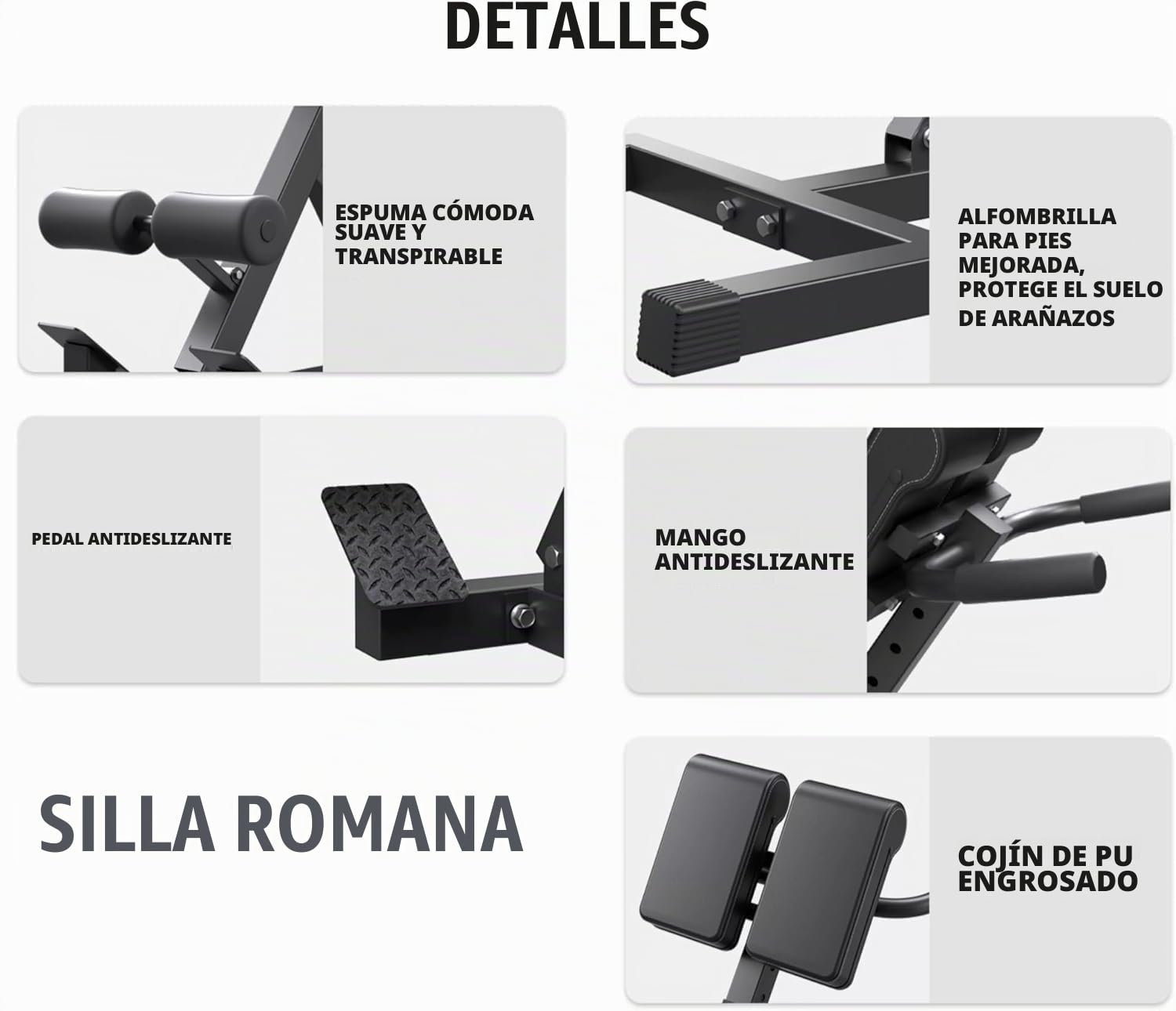 Silla Romana de Hiperextensión Heavy Duty, Inclinación Ajustable 5 Niveles, Entrenamiento Espalda/Abdomen/Glúteos, Capacidad 150 kg, Equipo Gimnasio en Casa