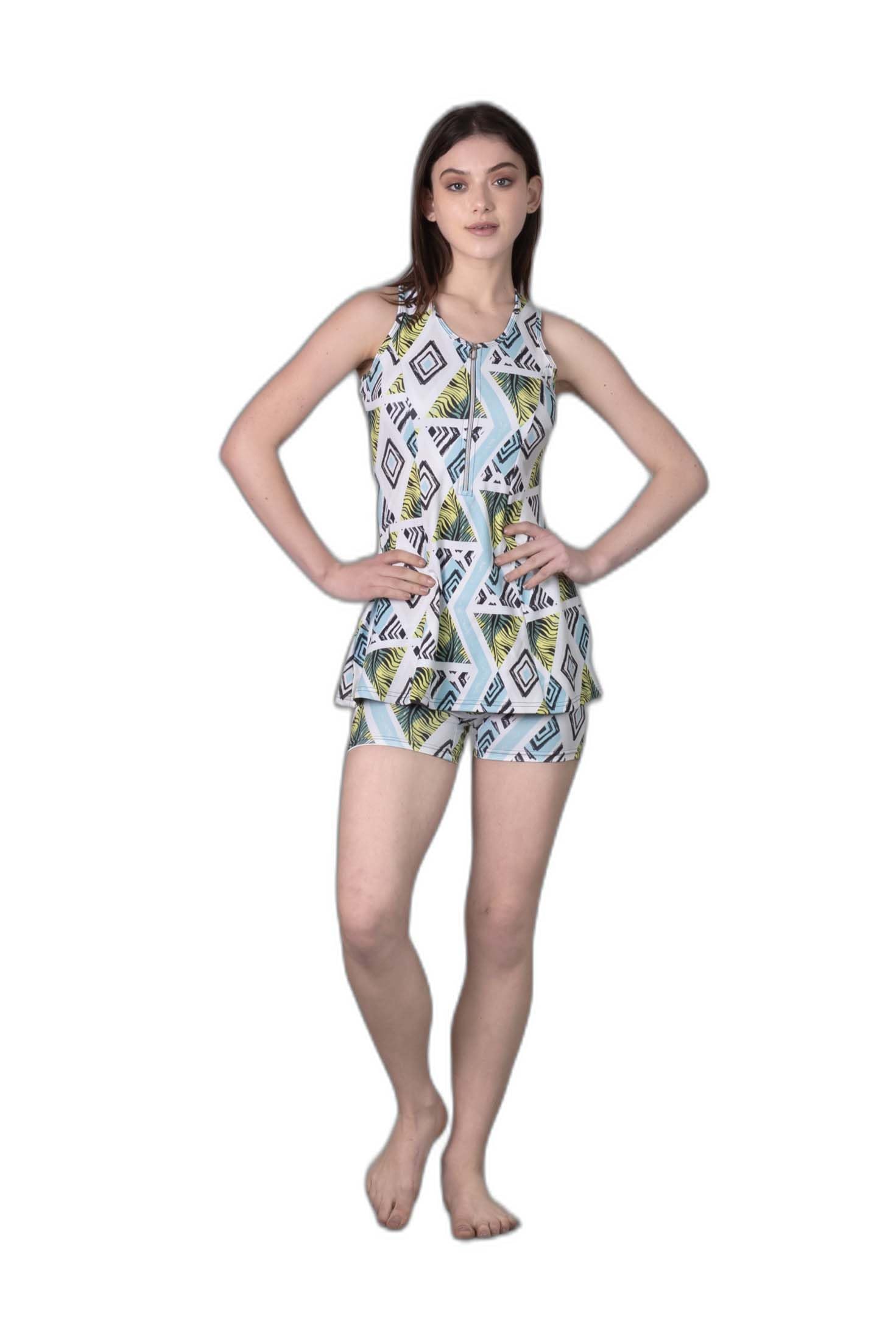 keepfit Padded Swimwear with Zipper top and Boyshorts for Women- L Multicolour |Swimming Suit for Women-picture-2