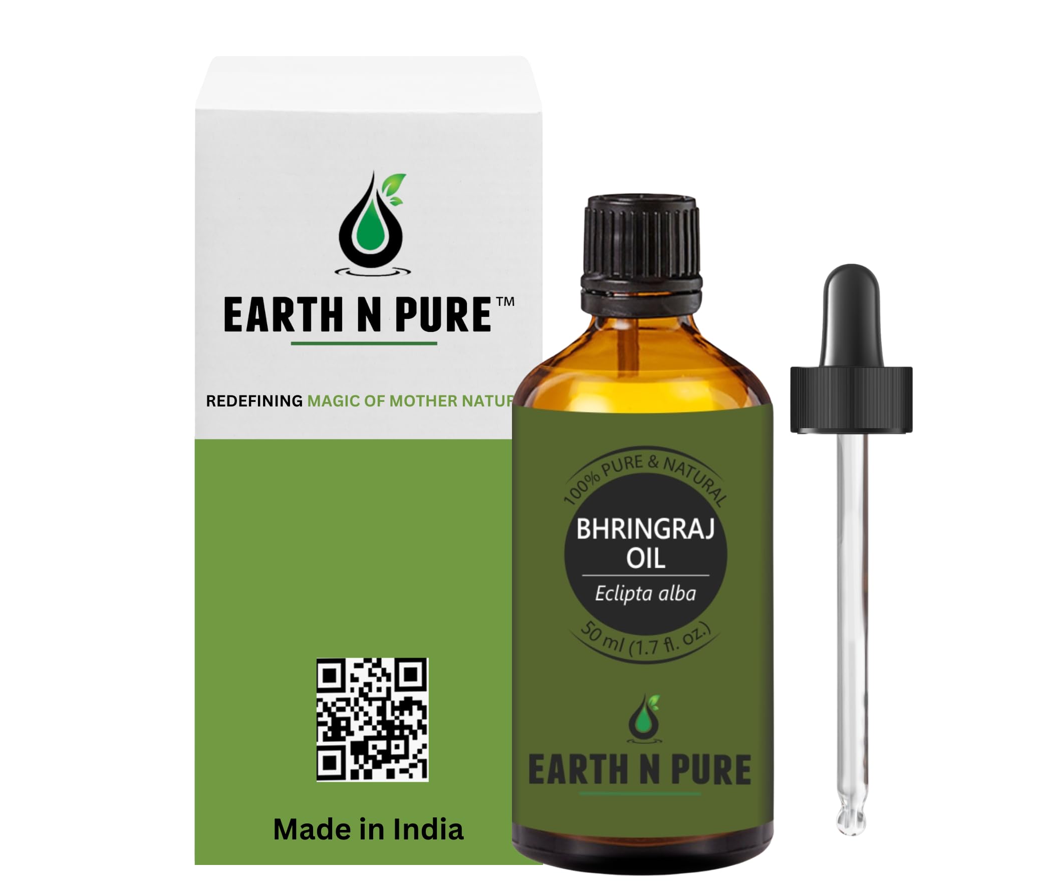 Earth N Pure Bhringraj Oil Natural & Therapeutic Grade for Hair Growth with Glass Dropper – 50 ml