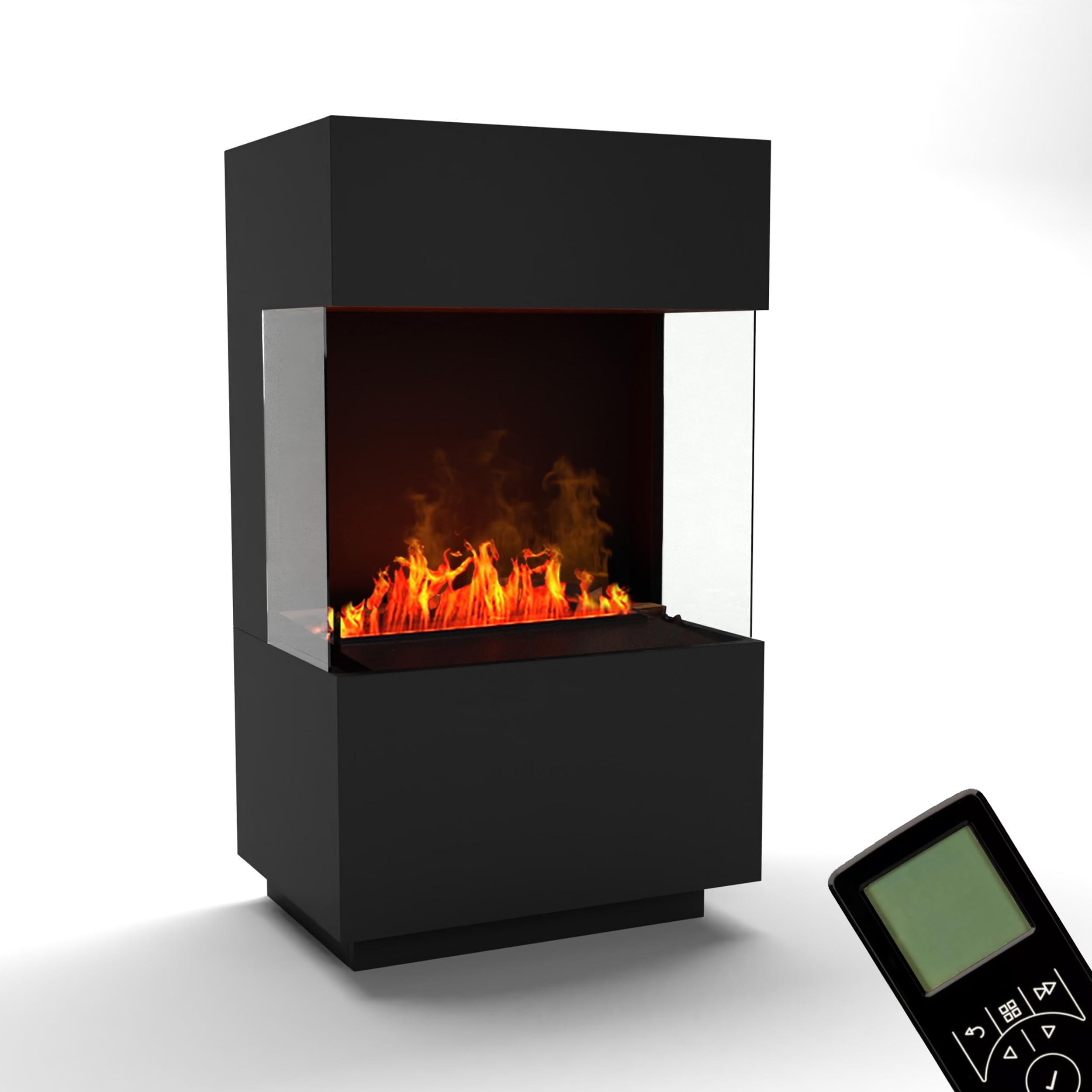 GLOW FIRE Caminetto a vapore acqueo OGF 1 Mini - Caminetto elettrico con fiamme 3D LED realistiche, effetto crepitio, telecomando, 55x96x40 cm - Opti-Myst 400, Nero