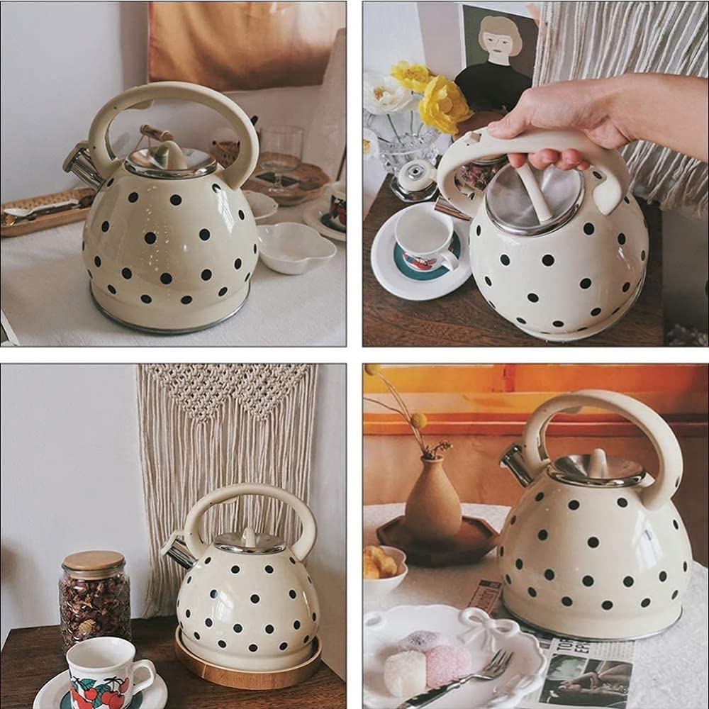 Hervidor de té silbante de 3,5 litros, Tetera de Cocina de Acero Inoxidable para Todas Las Estufas, Tetera de Tetera con Mango anticalor, antioxidante, Silbato Fuerte-Rojo