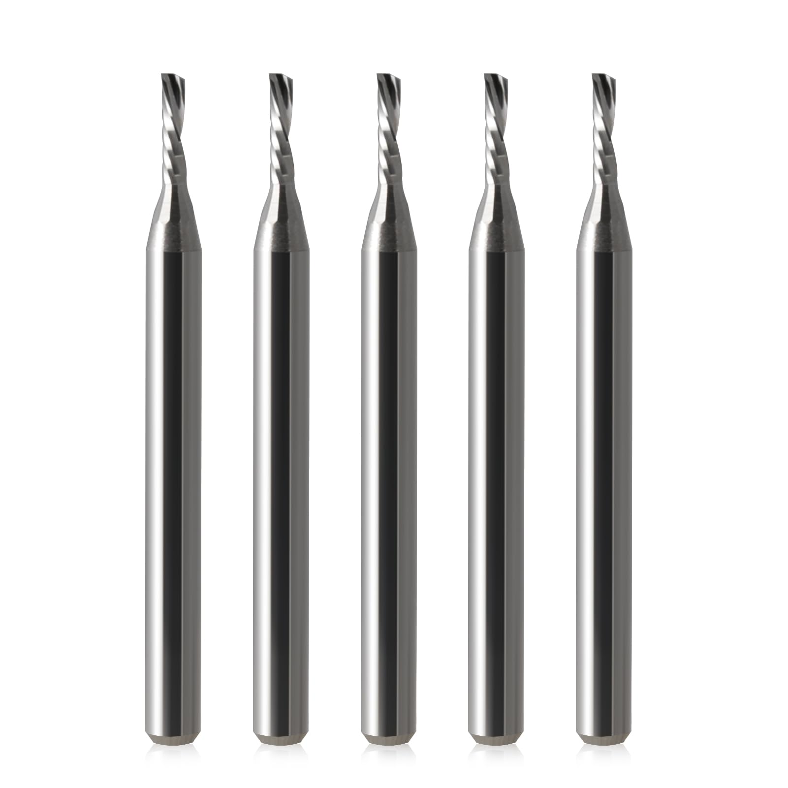 1/8 CNC Router Bits O Flute End Mill 1/8 Shank,1/16 Inch Cutting Dia Downcut CNC Bits Carbide Spiral Single Flute Downcut Bit for Acrylic PVC MDF Wood