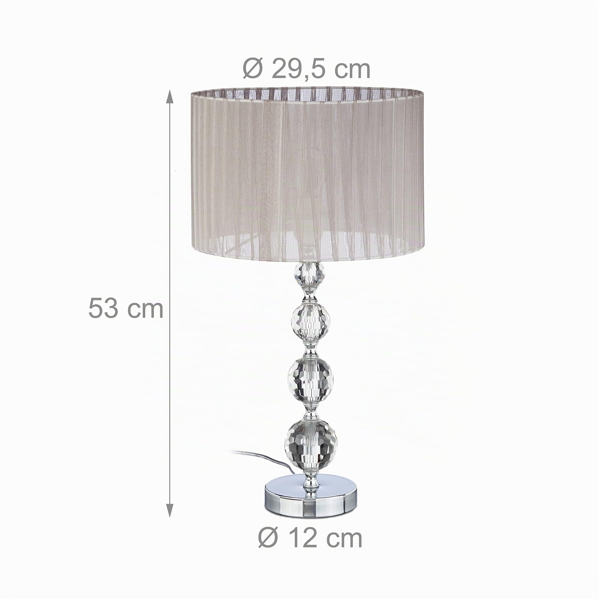 Relaxdays Lámpara de Mesa, Diseño Original con Bolas, Tulipa Redonda, Metal-Cristal, 53 x 29,5 x 29,5 cm, Gris-Plateado