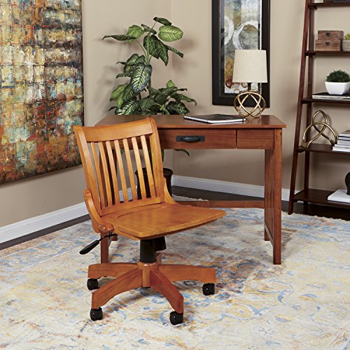 Osp Home Furnishings Deluxe Armless Wood Banker's Desk Chair With Adjustable Height, Locking Tilt, And Heavy Duty Base, Fruitwood #TOP3