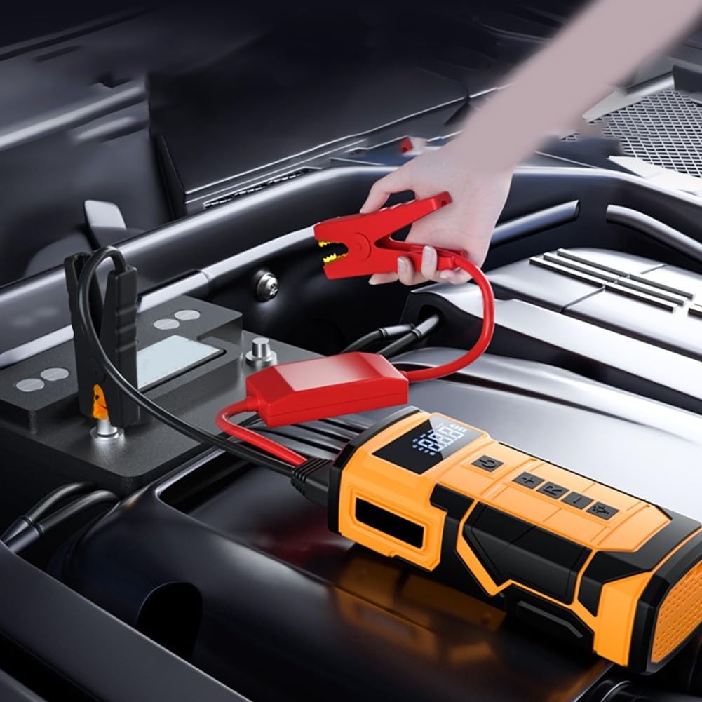 Eawfgtuw Arrancador de coche de 8000 A con bomba de aire, paquete de refuerzo de batería de 12 V, inflador de neumáticos de 150 PSI, banco de energía portátil, paquete de salto automático de