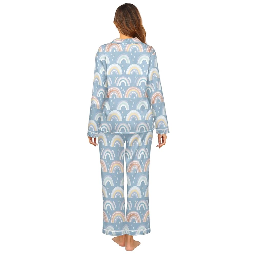 Oarencol Women's Pajama Set Rainbow Blue Long Sleeve