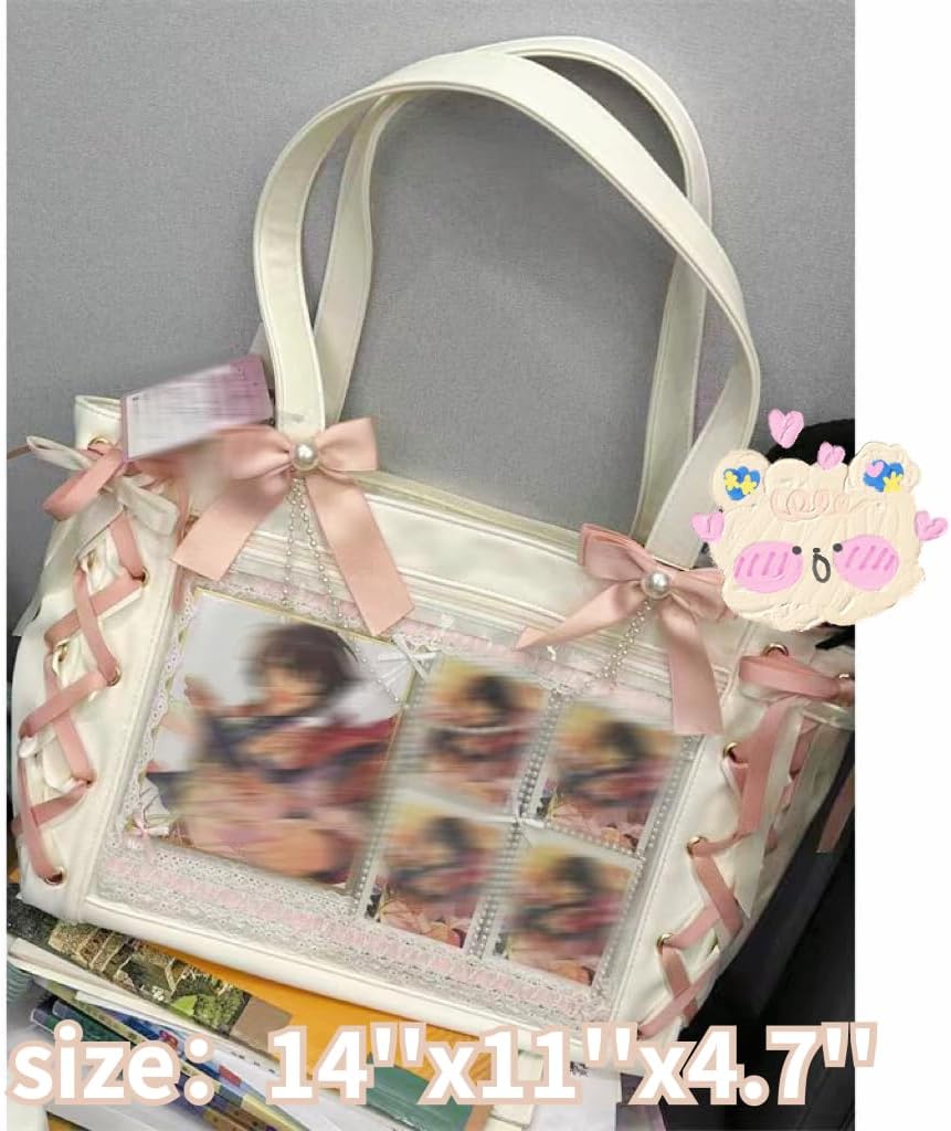 ITA Bag Pink Tote Kawaii Backpack Bowtie Ribbon Lace Aesthetic Y2K Cute Small cosmetic bag Photo Pins Display Window
