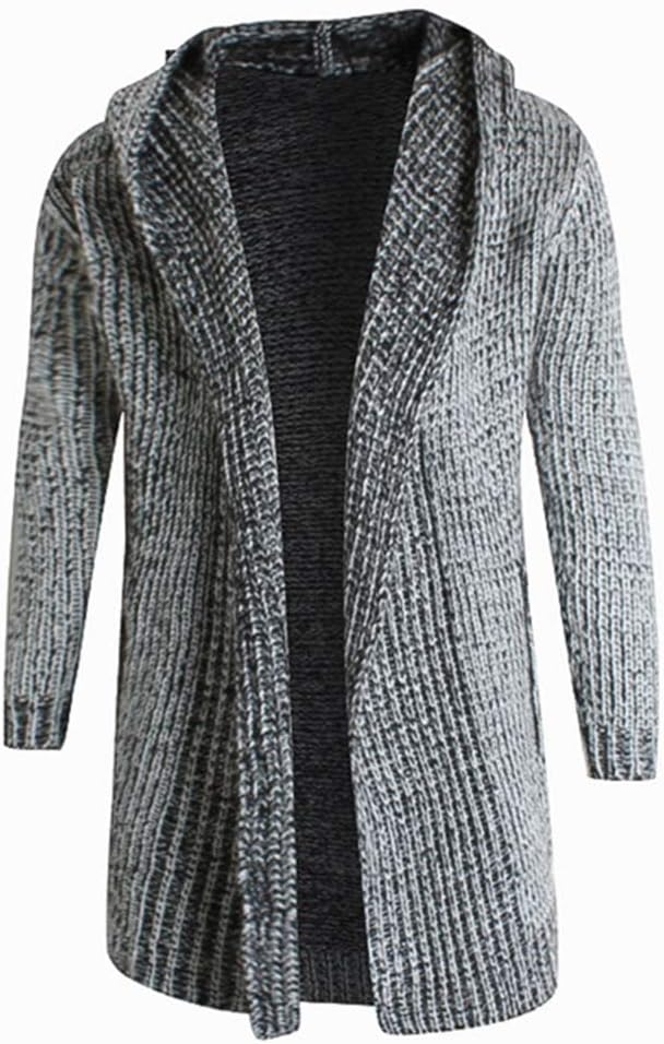 LifeHe Men's Casual Long Hooded Open-Front Knited Cardigan Sweaters
