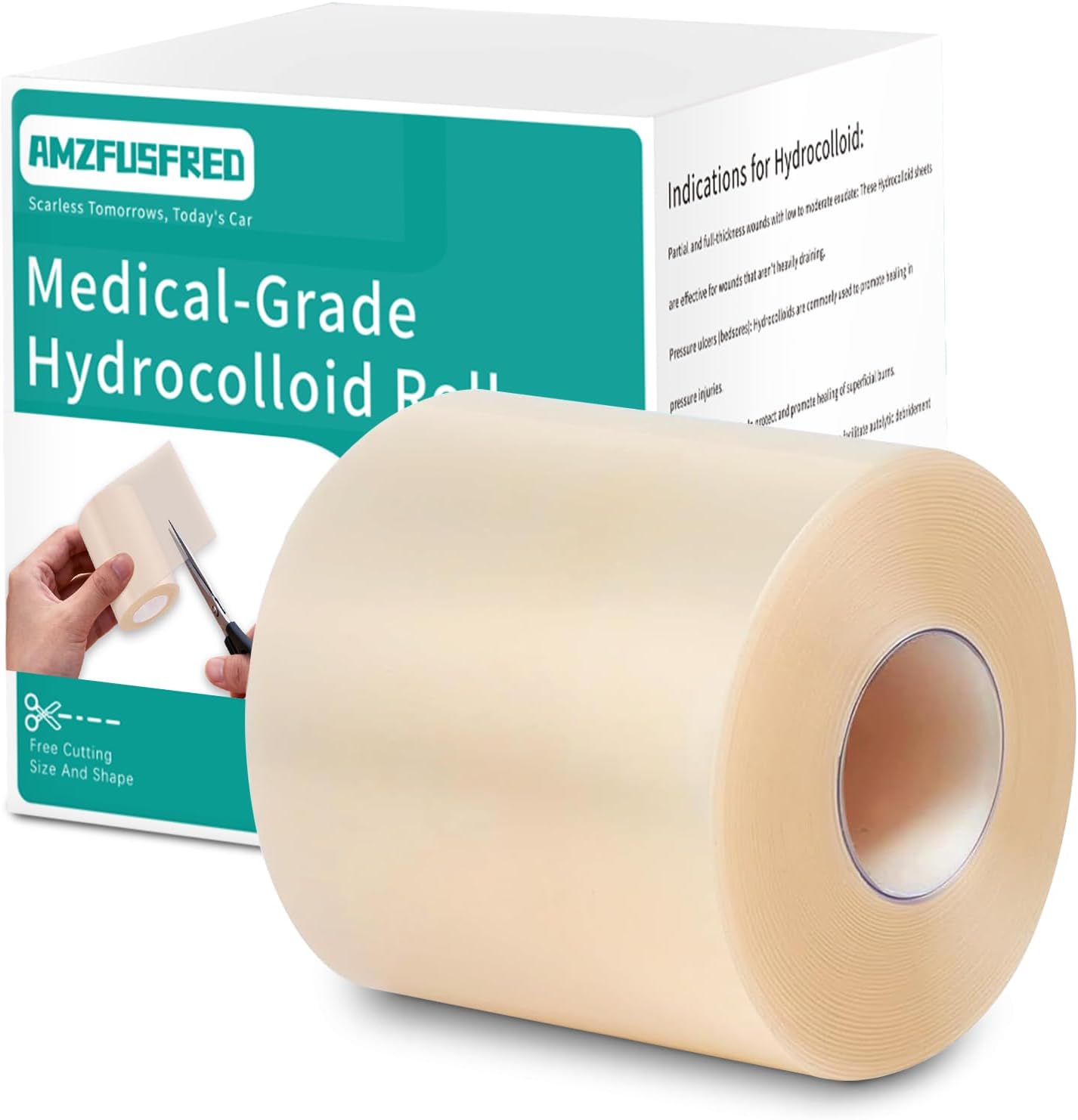 Upadated Hydrocolloid Bandages,2in*12ft Hydrocolloid Roll for Wound Care,Medical-Grade Hydrocolloid Patch Bandages with Self-Adhesive, Flexible & Waterproof DIY Size & Shape First Aid Essential