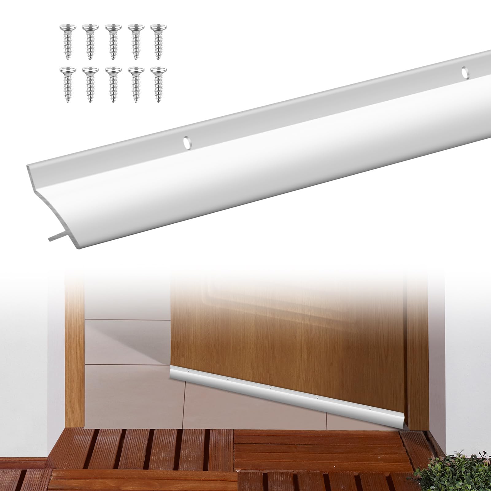 Blulu 2 Pcs 36 in Aluminum Door Drip Cap with Screws, Rain Drip Guard, Door Bottom Sweep Edge Deflector Overall Height 1-1/2 in Window Rain Deflector for Diverting House Rainwater