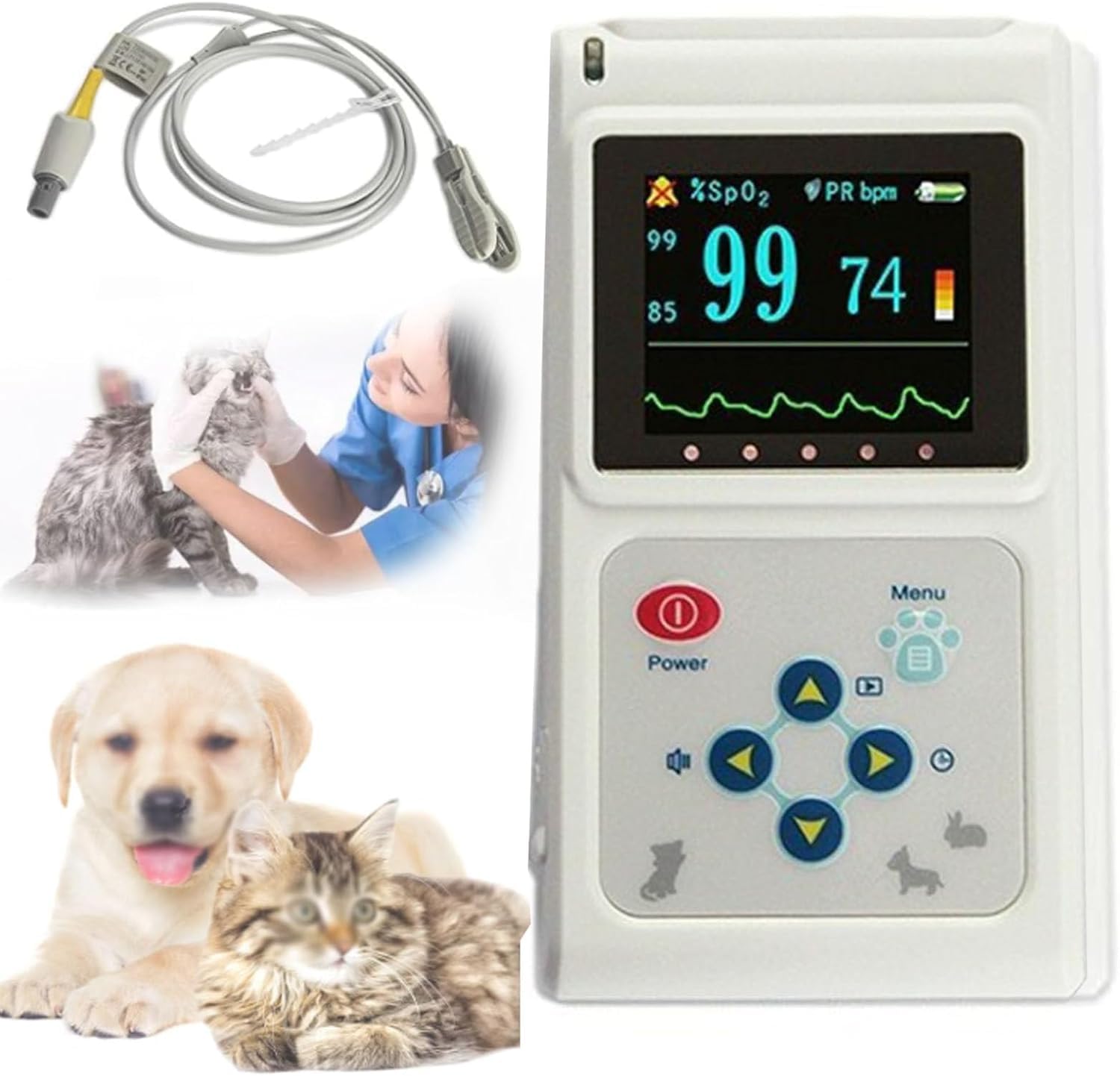 Pulsossimetro Veterinario, Apparecchiatura Digitale Portatile Per Pulsossimetro Animale, Sensore Orecchio/lingua, Monitor Della Frequenza Del Polso SPO2, Per Cani E Gatti Da Compagnia Sonda Linguale
